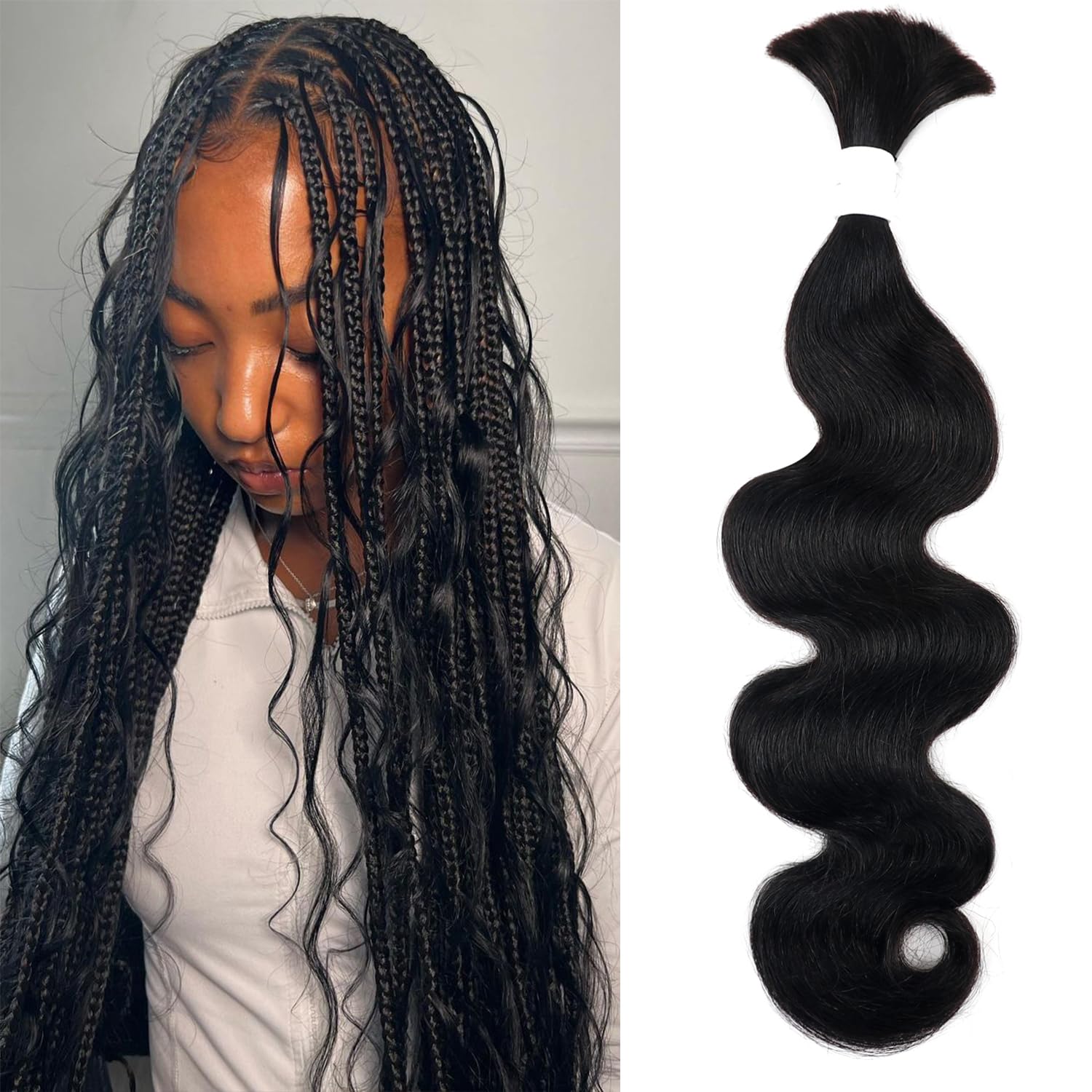 Bulk Deep Wave Virgin Braiding Hair for Bohemian Knotless Boho Braids - No  Weft, 100% Human Hair Bundles for Braiding (20inch, 100g, 4/30)