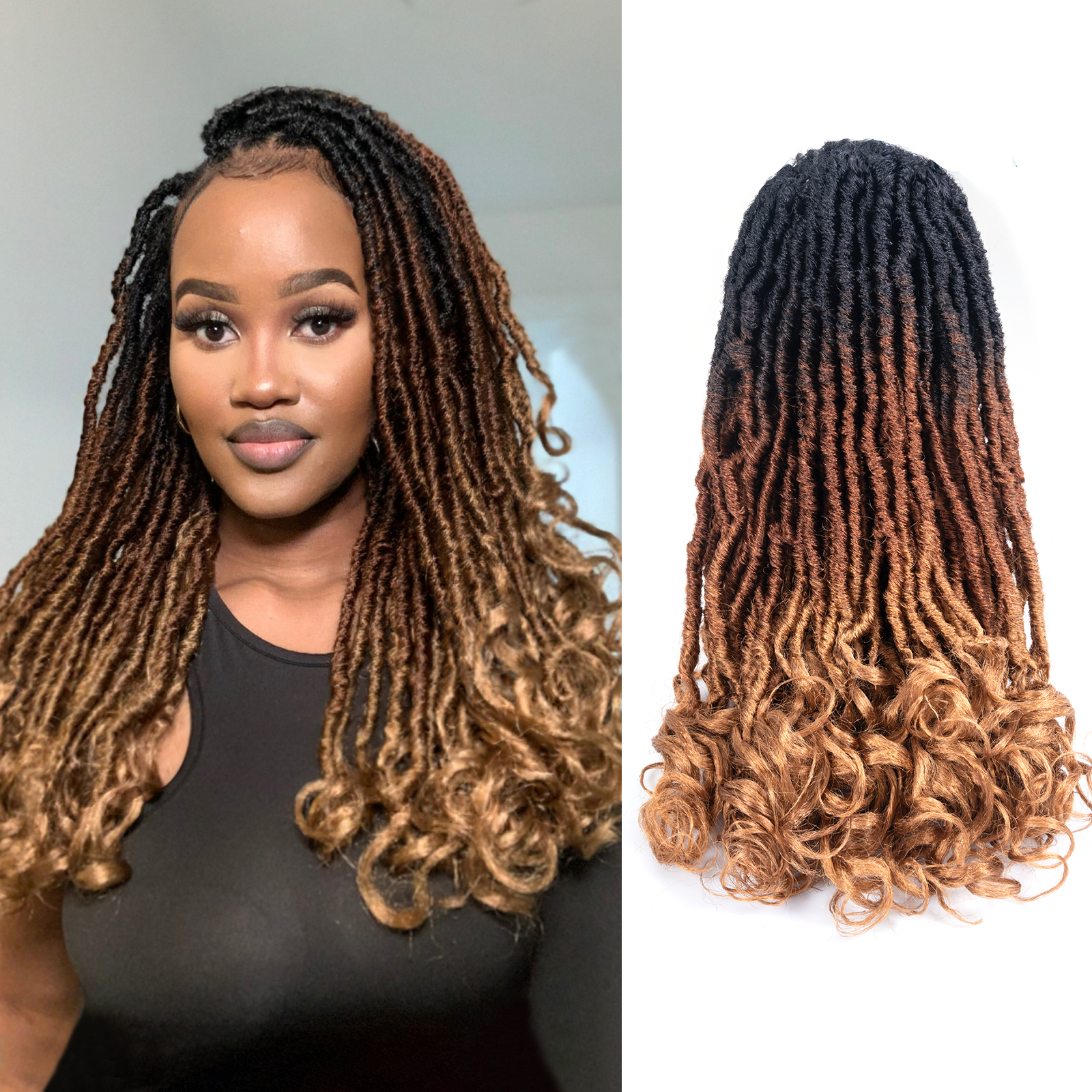 ( US ONLY) FAST SHIPPING FC | Toyotress French Curl Locs Crochet Hair Curly Faux Locs 8 Packs Black Pre-Looped Crochet Hair with Curly ends Crochet Hair with Soft Curly Wave Ends Hair Extensions