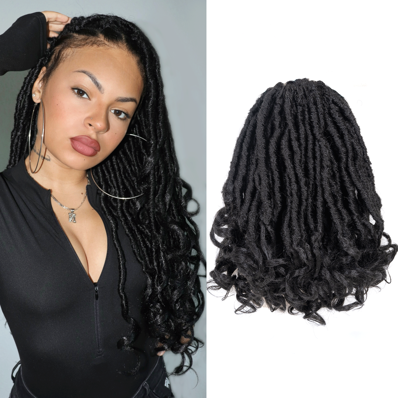 ( US ONLY) FAST SHIPPING FC | Toyotress French Curl Locs Crochet Hair Curly Faux Locs 8 Packs Black Pre-Looped Crochet Hair with Curly ends Crochet Hair with Soft Curly Wave Ends Hair Extensions