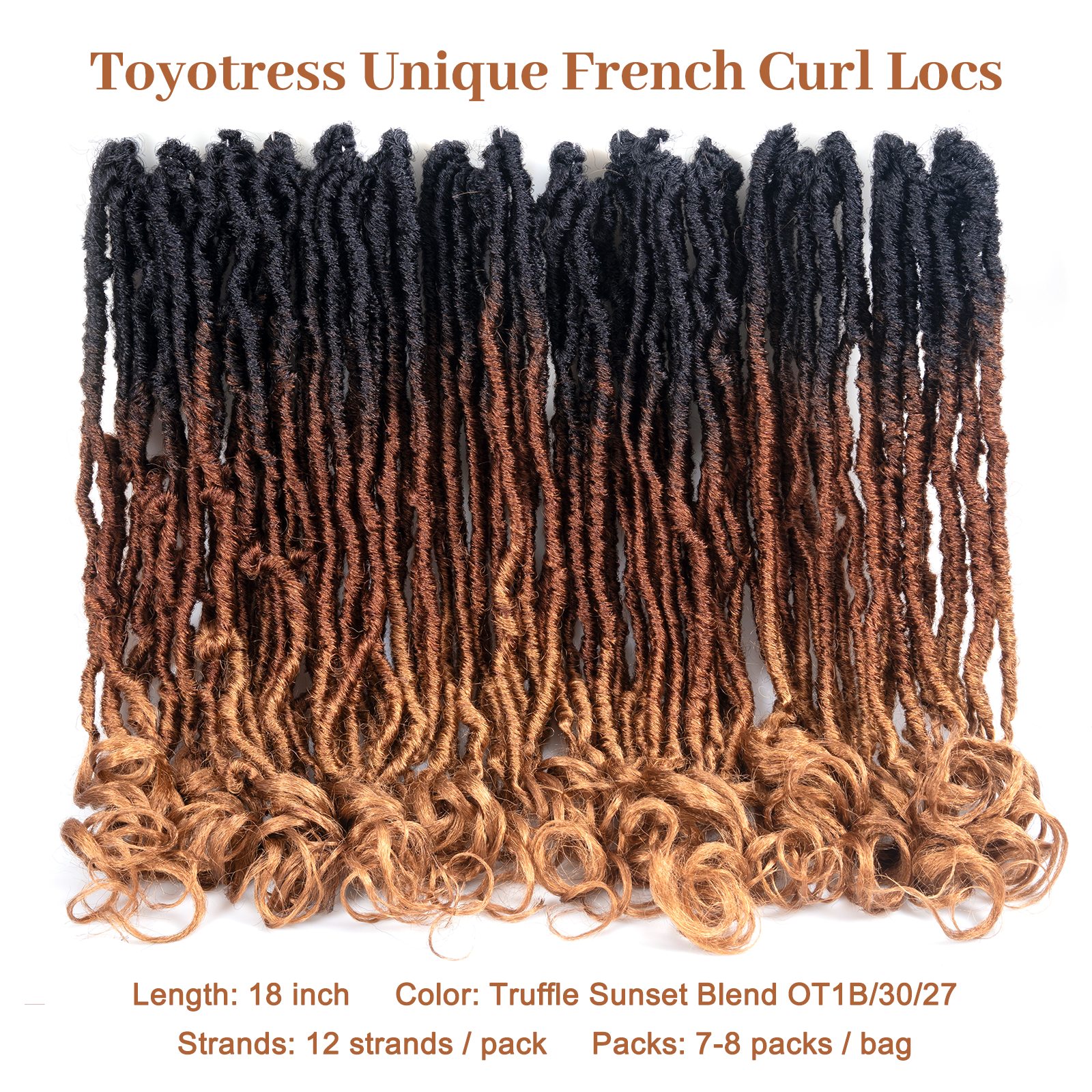 ( US ONLY) FAST SHIPPING FC | Toyotress French Curl Locs Crochet Hair Curly Faux Locs 8 Packs Black Pre-Looped Crochet Hair with Curly ends Crochet Hair with Soft Curly Wave Ends Hair Extensions