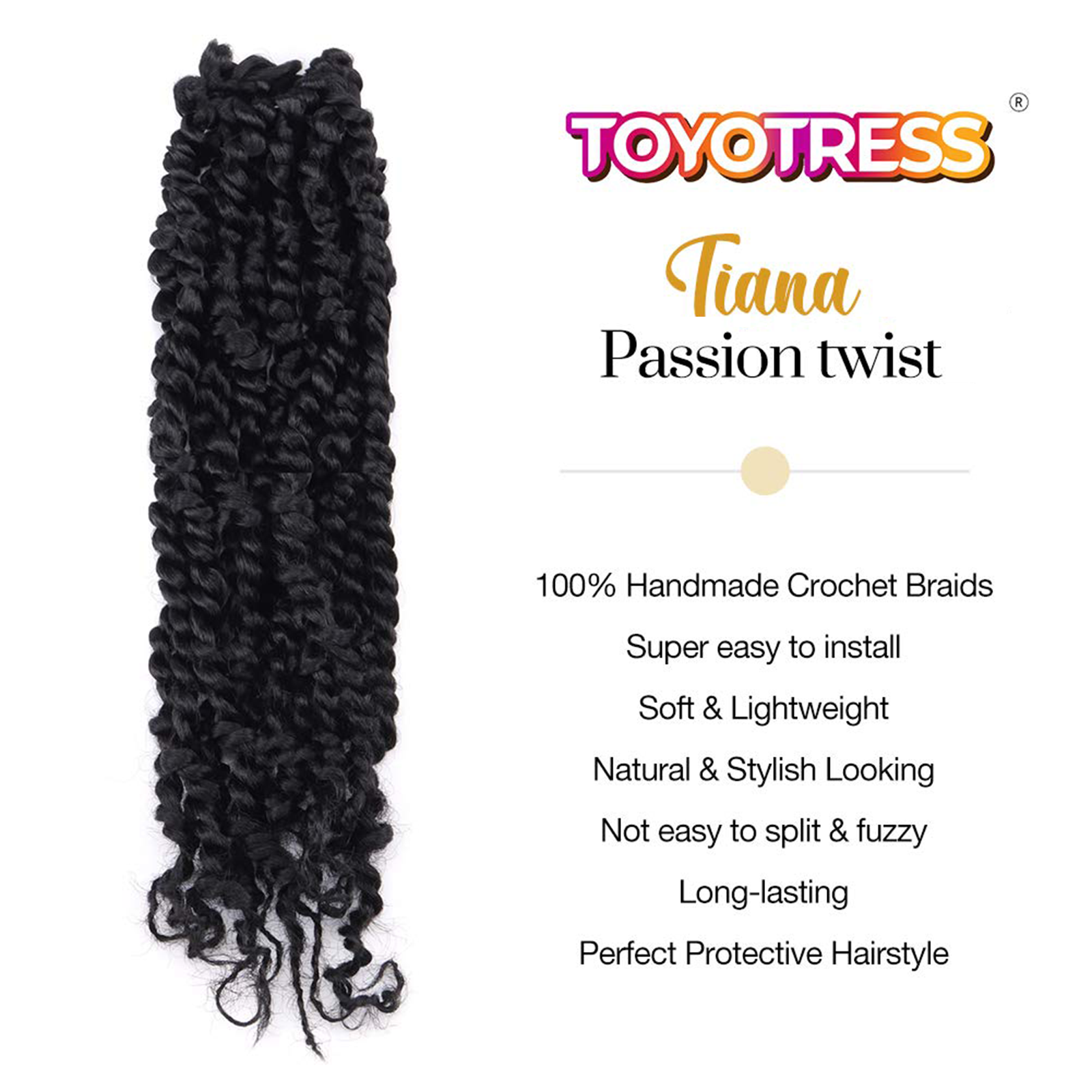 Tiana Passion Twist Hair Pre-Twisted Pre-Looped Passion Twists Crochet Braids Made Of Bohemian Hair Synthetic Braiding Hair Extension - Toyotress