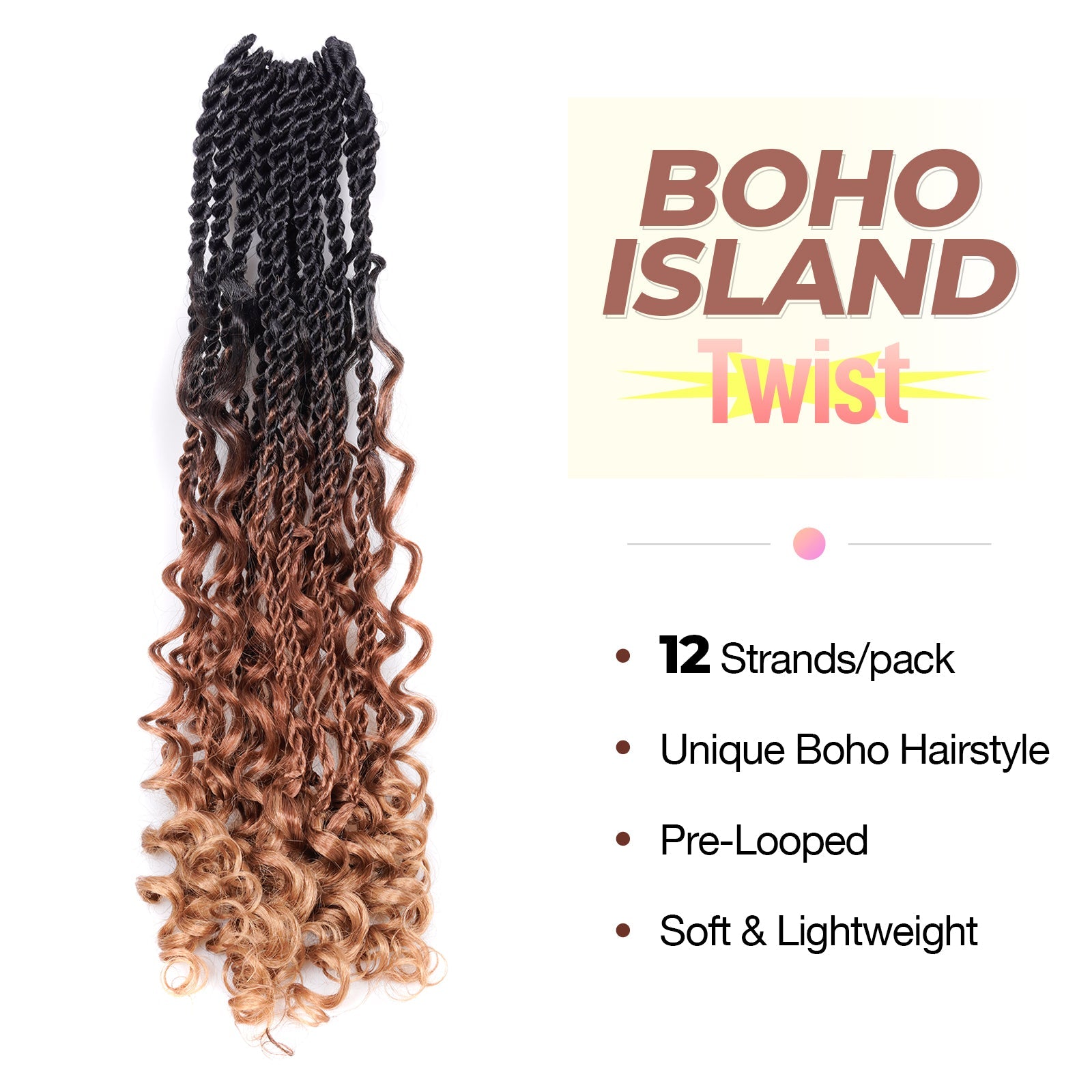 Facebook Group Benefit | Toyotress Unique Boho Island Twist with Curls Crochet Hair 8 Packs | Crochet Senegalese Twist Pre Looped Braiding Hair Wth Curly Ends