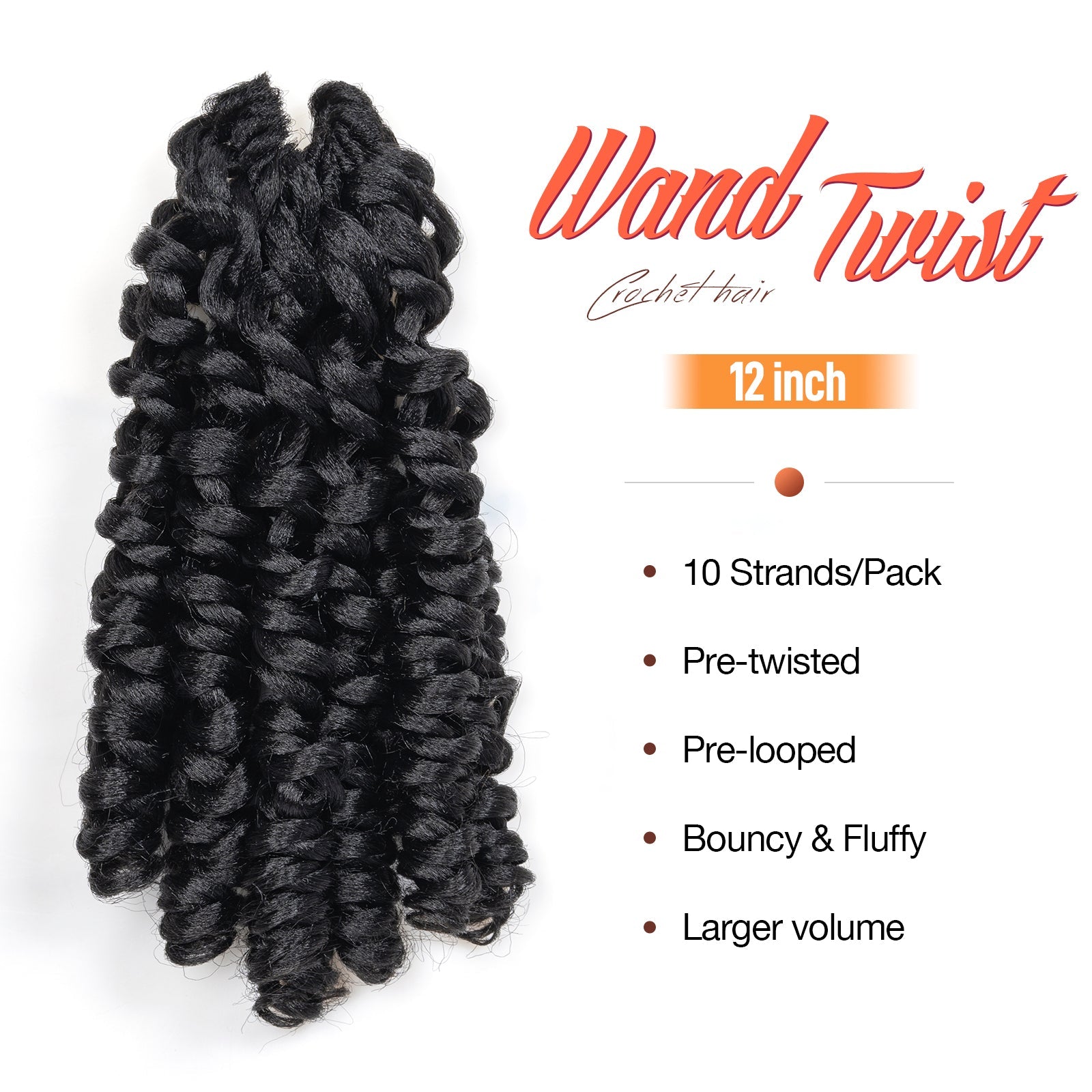 Facebook Group Benefit | Toyotress Wand Twist Crochet Hair | 10-12 Inch Natural Black Pre-twisted Jamaican Bounce Wand Twist Crochet Braids Synthetic Braiding Hair Extensions