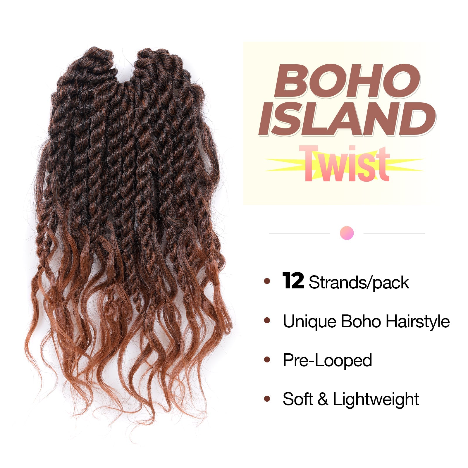 ( US ONLY) FAST SHIPPING ISLAND TWIST | ToyoTress Boho Island Twist Crochet Hair - 8 Packs Short Bob Ombre Brown Boho Havana Twist Crochet Braids Synthetic Braiding Hair