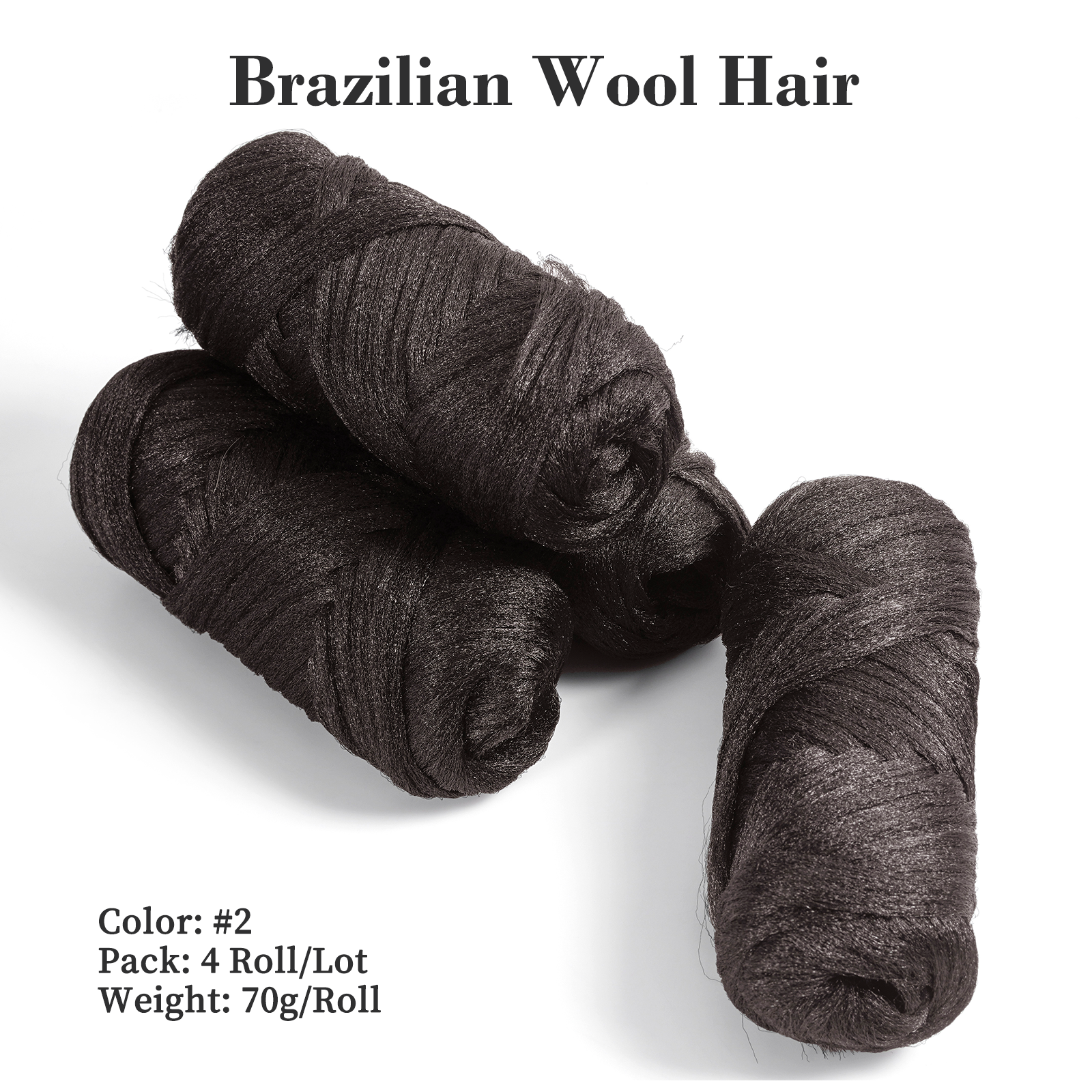 Modpion 5Roll Brazilian Yarn Wool Hair Arylic Yarn for Hair Crochet Braid Twist Warps Black Color