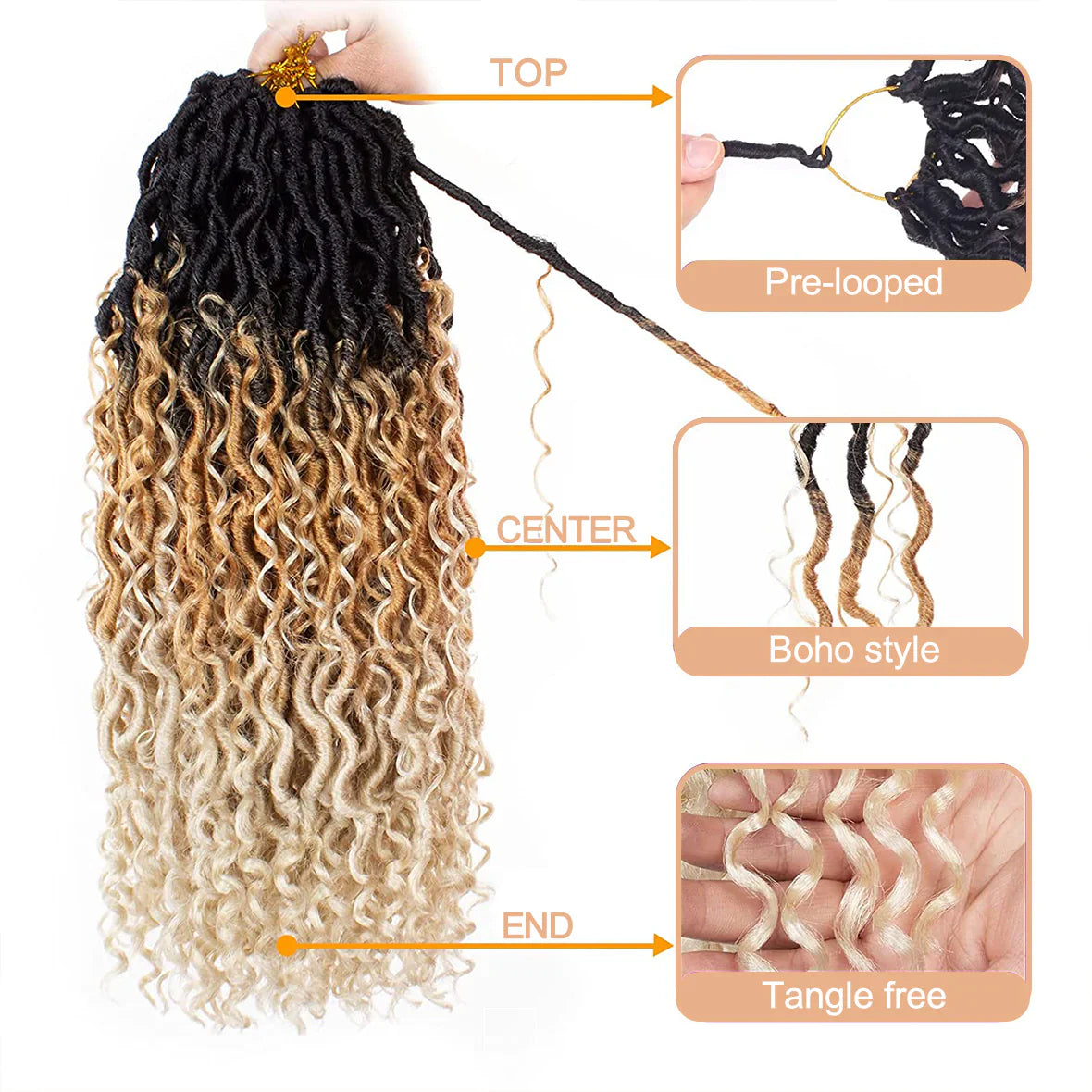 Toceana Goddess Locs Crochet Hair Faux Locs Crochet Braids Curly Ends Synthetic Braiding Hair Extensions