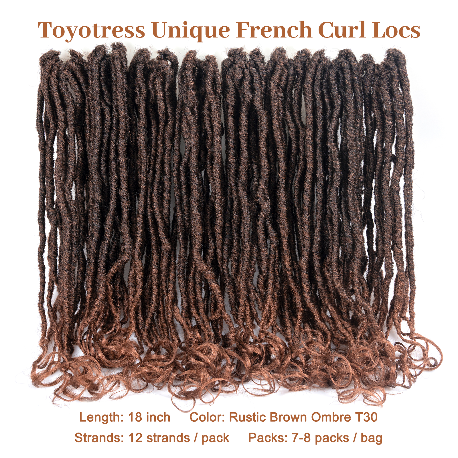 ( US ONLY) FAST SHIPPING FC | Toyotress French Curl Locs Crochet Hair Curly Faux Locs 8 Packs Black Pre-Looped Crochet Hair with Curly ends Crochet Hair with Soft Curly Wave Ends Hair Extensions