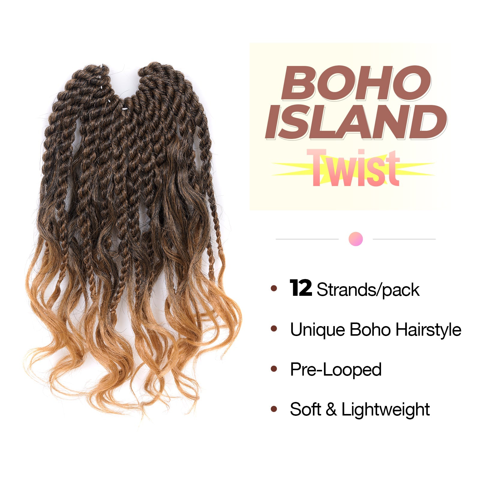 Facebook Group Benefit | Toyotress Unique Boho Island Twist with Curls Crochet Hair 8 Packs | Crochet Senegalese Twist Pre Looped Braiding Hair Wth Curly Ends