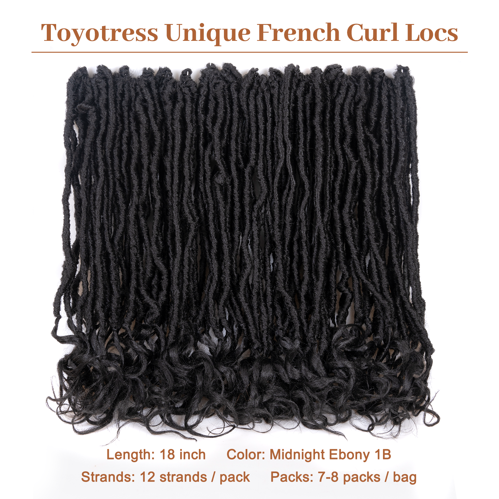 ( US ONLY) FAST SHIPPING FC | Toyotress French Curl Locs Crochet Hair Curly Faux Locs 8 Packs Black Pre-Looped Crochet Hair with Curly ends Crochet Hair with Soft Curly Wave Ends Hair Extensions