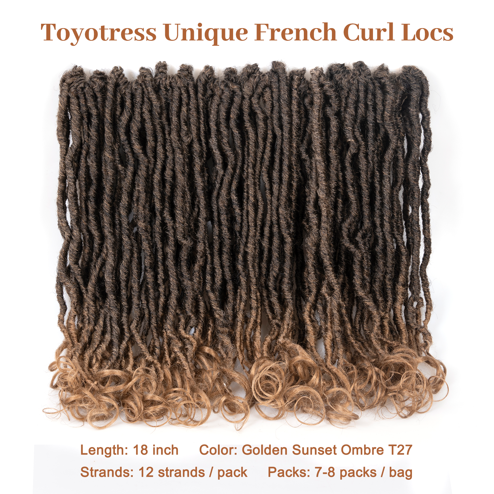 ( US ONLY) FAST SHIPPING FC | Toyotress French Curl Locs Crochet Hair Curly Faux Locs 8 Packs Black Pre-Looped Crochet Hair with Curly ends Crochet Hair with Soft Curly Wave Ends Hair Extensions