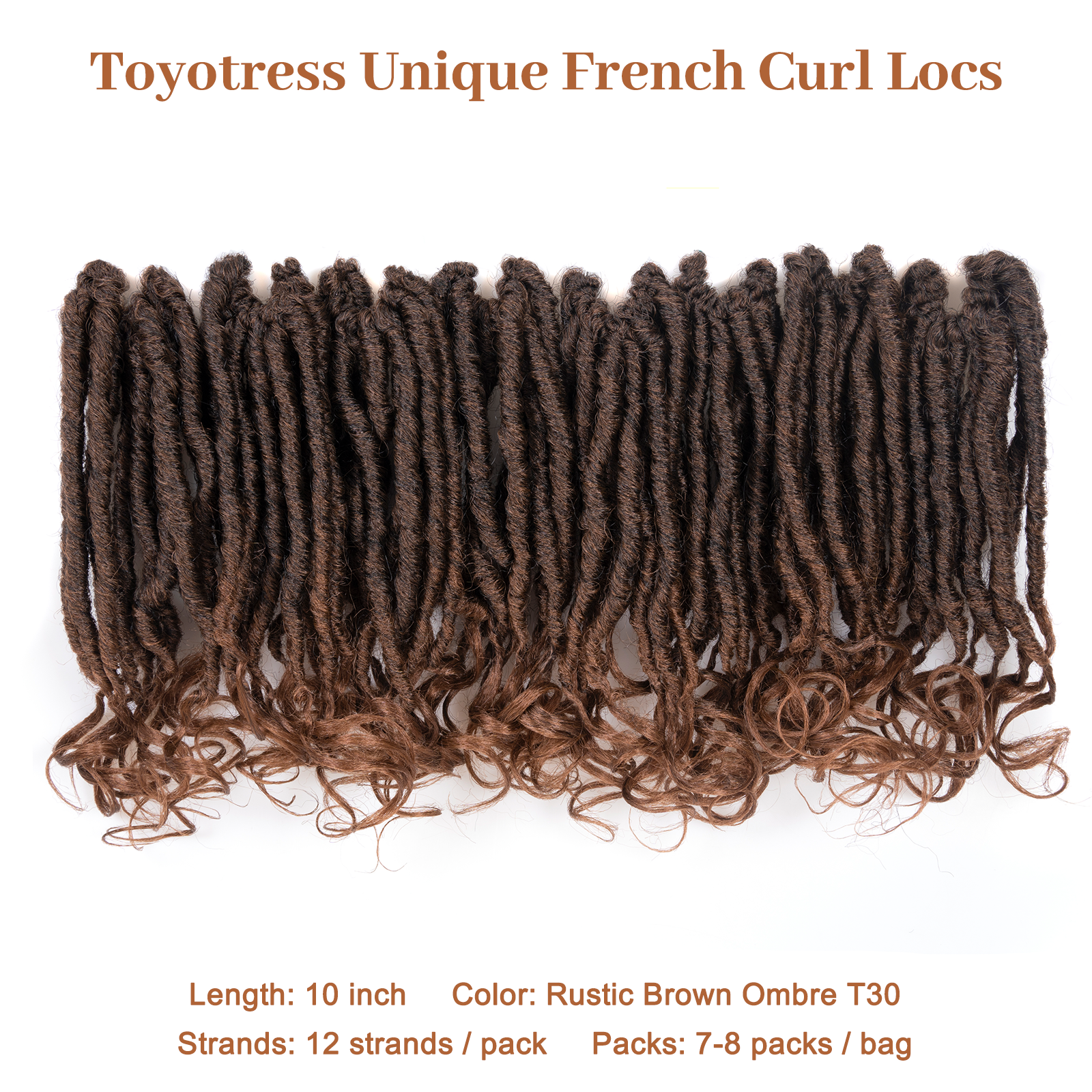 ( US ONLY) FAST SHIPPING FC | Toyotress French Curl Locs Crochet Hair Curly Faux Locs 8 Packs Black Pre-Looped Crochet Hair with Curly ends Crochet Hair with Soft Curly Wave Ends Hair Extensions