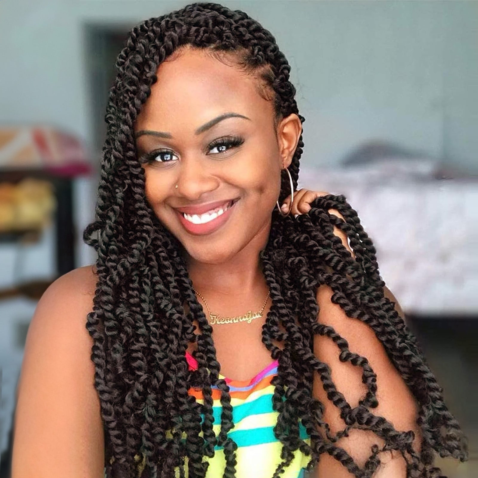 ( US ONLY) FAST SHIPPING NB | ToyoTress Tiana Passion Twist Hair - Pre-twisted Crochet Braids Natural Black, Pre-looped Synthetic Braiding Hair Extensions