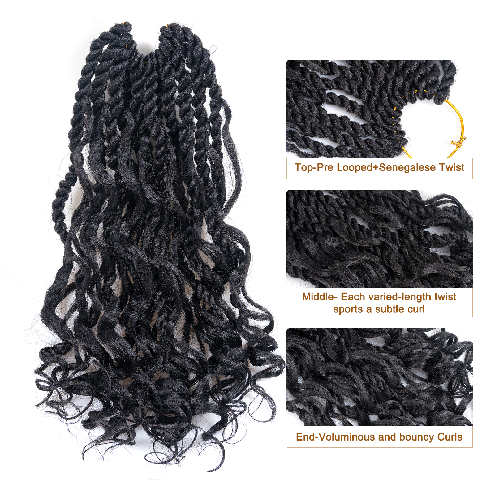 Toyotress Unique Boho Island Twist with Curls Crochet Hair 1 Pack | Crochet Senegalese Twist Pre Looped Senegalese Twist Braiding Hair Wth Curly Ends Crochet for women