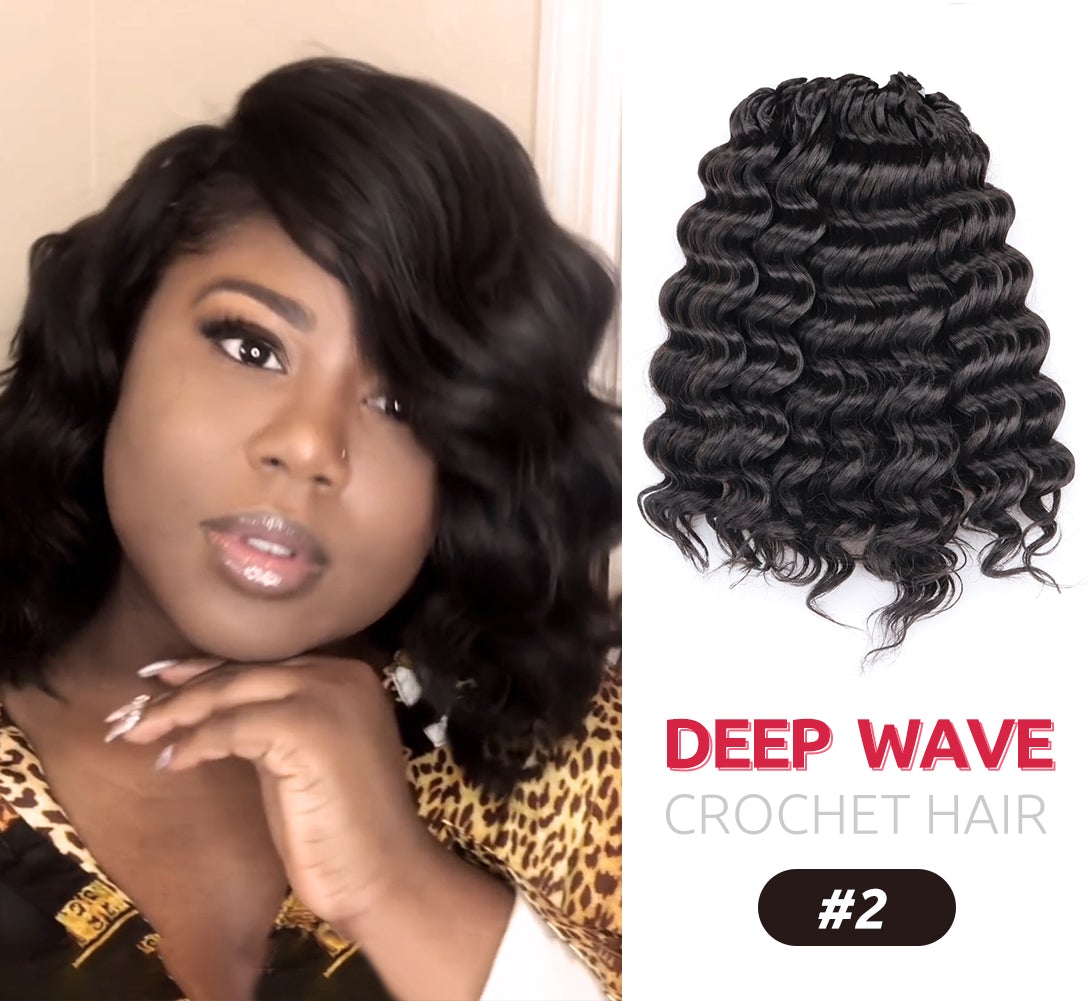 Clearance | Deep Wave Crochet Hair 10-14 Inch 8 Packs | Pre-Looped Wavy Curly Crochet Synthetic Hair