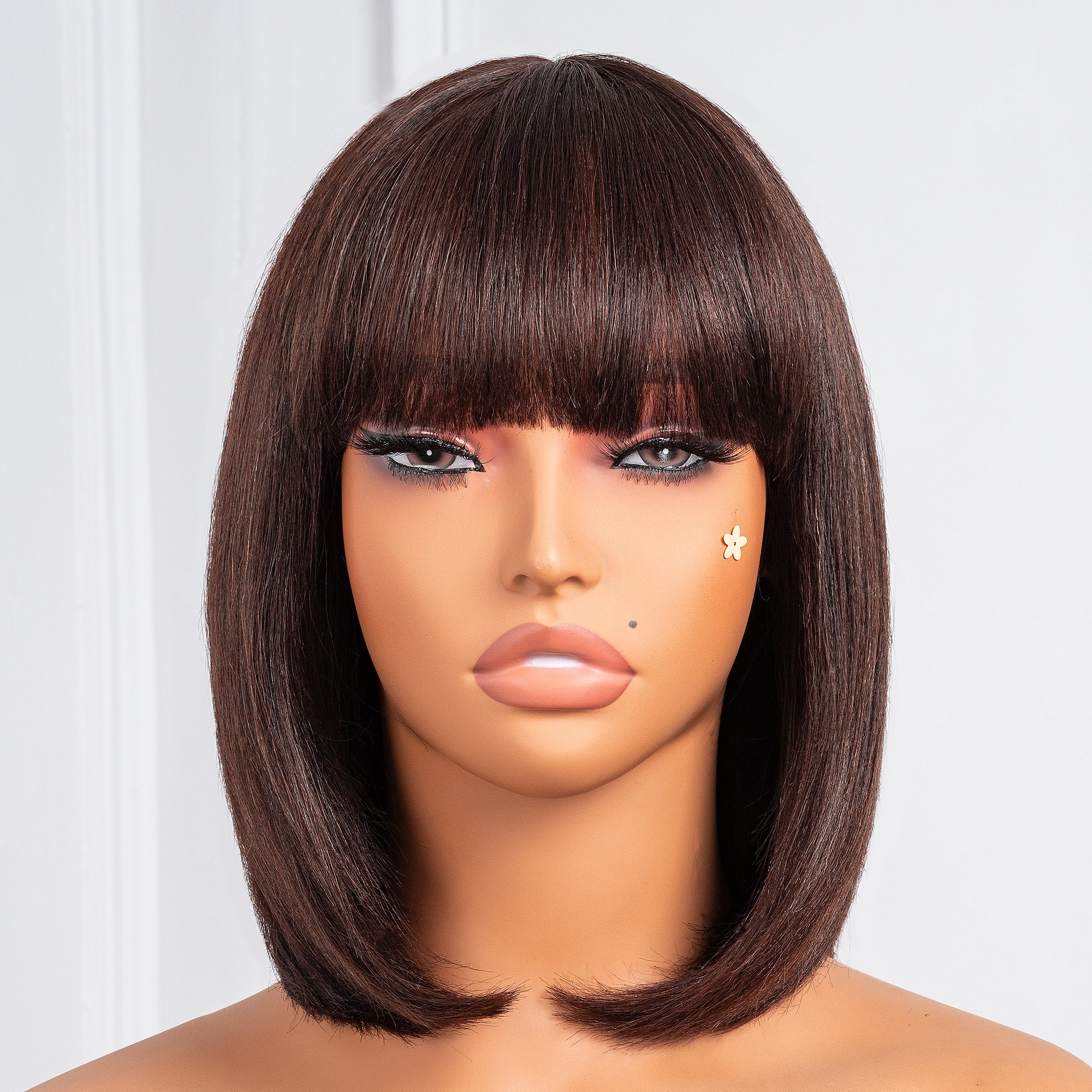 Toyotress Human Hair Bob Wigs 10 Inch Blunt Cut Short Black Bob Wigs 3277