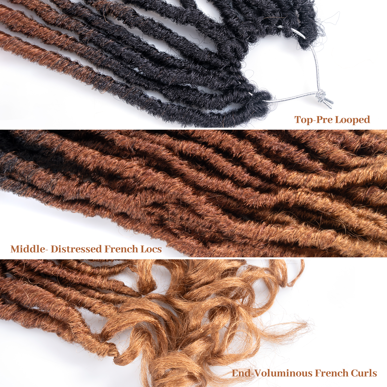 ( US ONLY) FAST SHIPPING FC | Toyotress French Curl Locs Crochet Hair Curly Faux Locs 8 Packs Black Pre-Looped Crochet Hair with Curly ends Crochet Hair with Soft Curly Wave Ends Hair Extensions