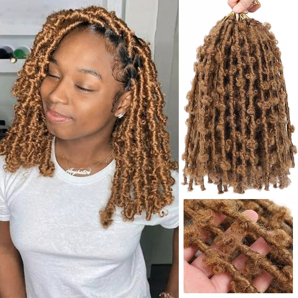 8 Packs Butterfly Locs | Pre-Looped Distressed Braiding Synthetic Crochet Hair