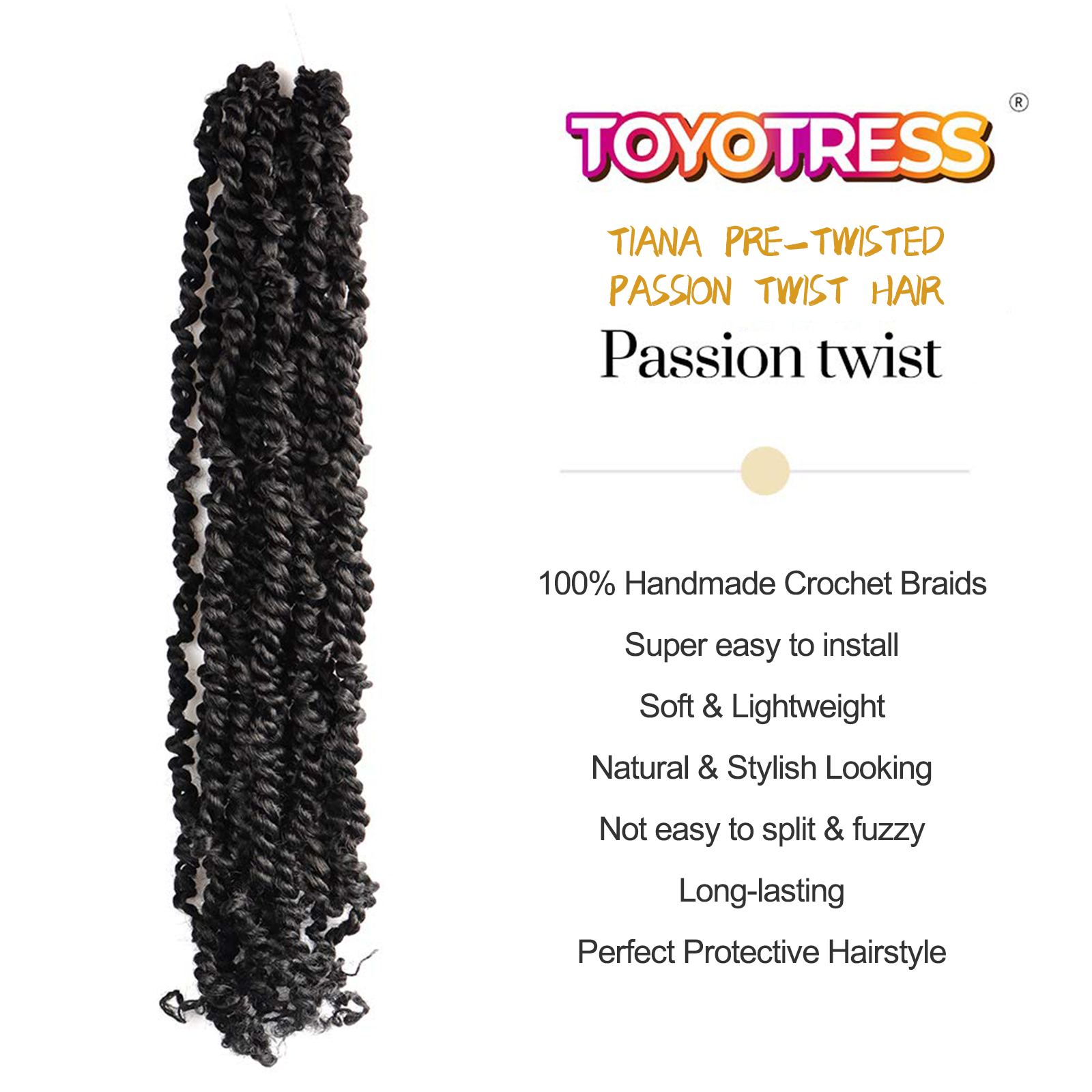 Tiana Passion Twist Hair Pre-Twisted Pre-Looped Passion Twists Crochet Braids Made Of Bohemian Hair Synthetic Braiding Hair Extension - Toyotress