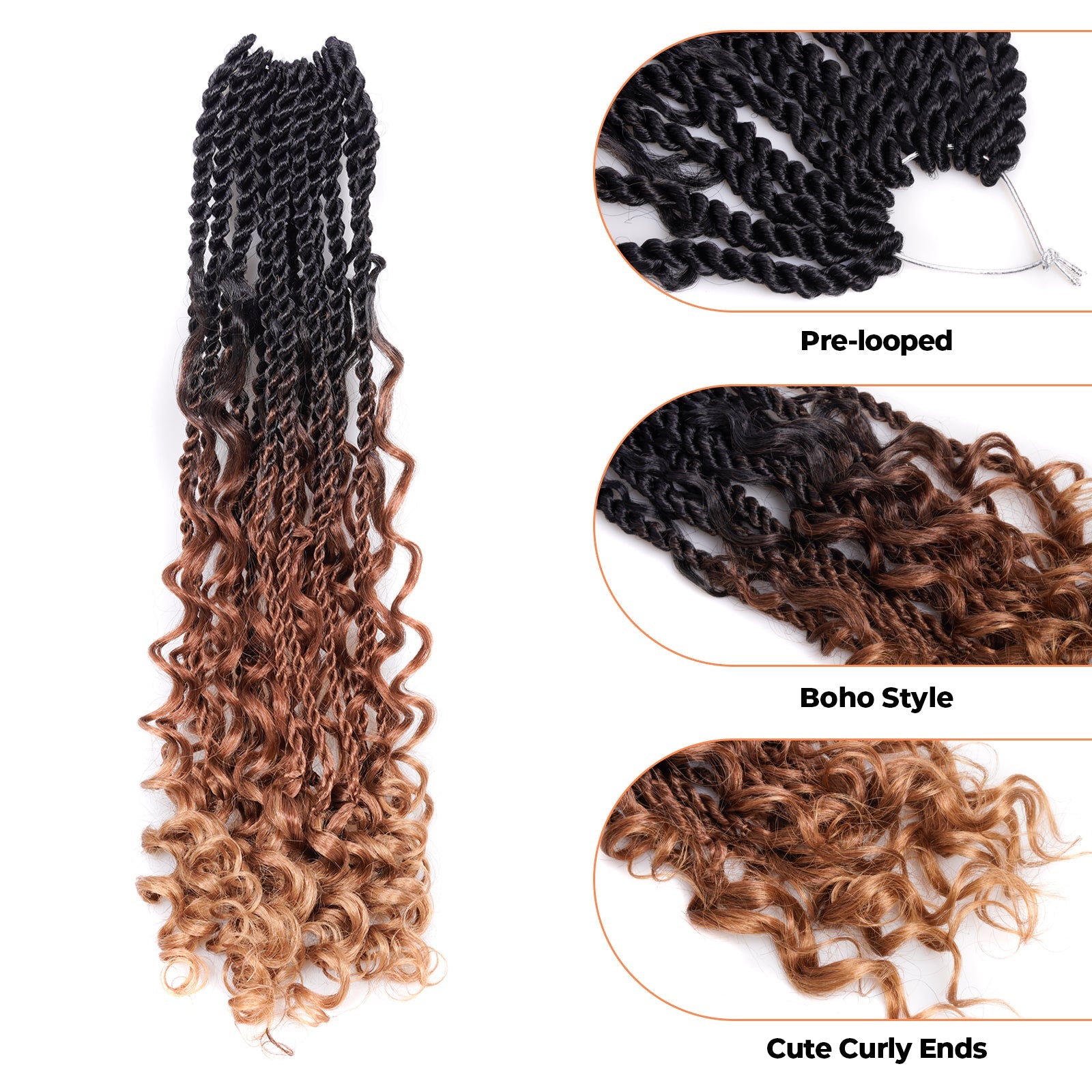 Facebook Group Benefit | Toyotress Unique Boho Island Twist with Curls Crochet Hair 8 Packs | Crochet Senegalese Twist Pre Looped Braiding Hair Wth Curly Ends