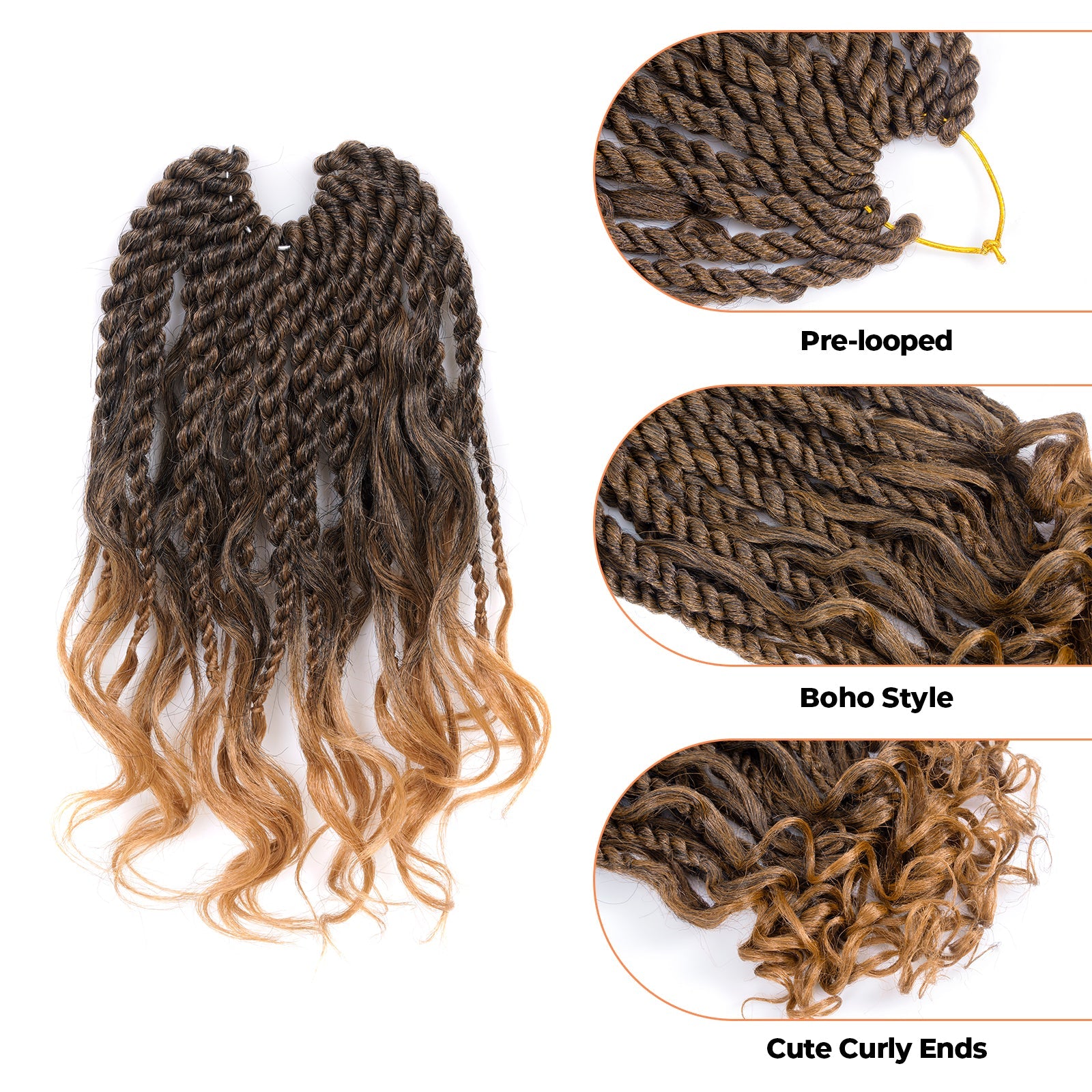 ( US ONLY) FAST SHIPPING ISLAND TWIST | ToyoTress Boho Island Twist Crochet Hair - 8 Packs Short Bob Ombre Brown Boho Havana Twist Crochet Braids Synthetic Braiding Hair