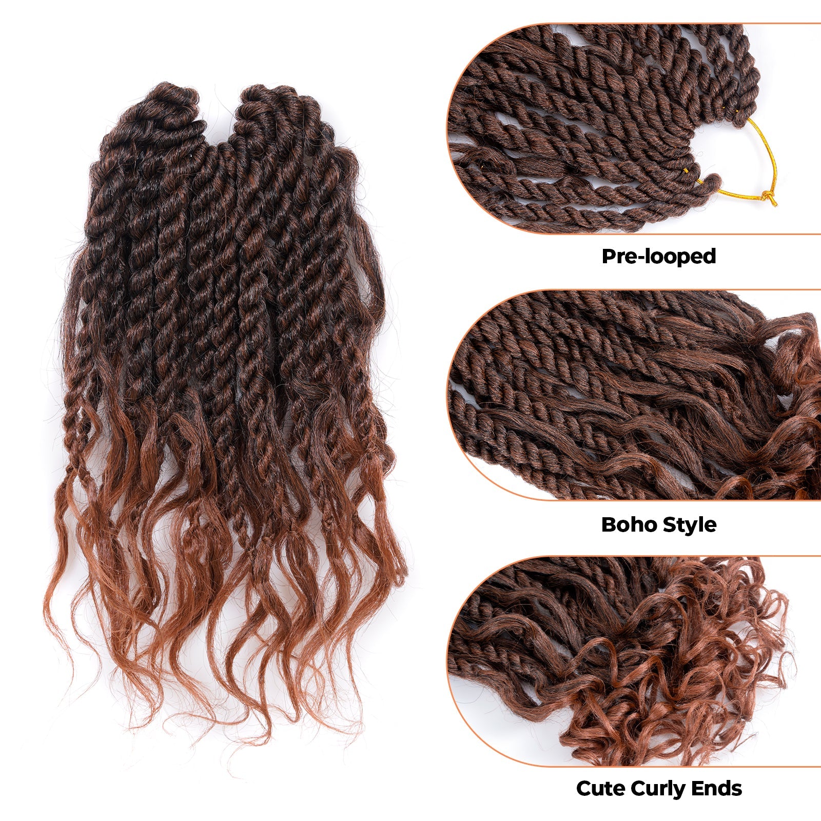 ( US ONLY) FAST SHIPPING ISLAND TWIST | ToyoTress Boho Island Twist Crochet Hair - 8 Packs Short Bob Ombre Brown Boho Havana Twist Crochet Braids Synthetic Braiding Hair