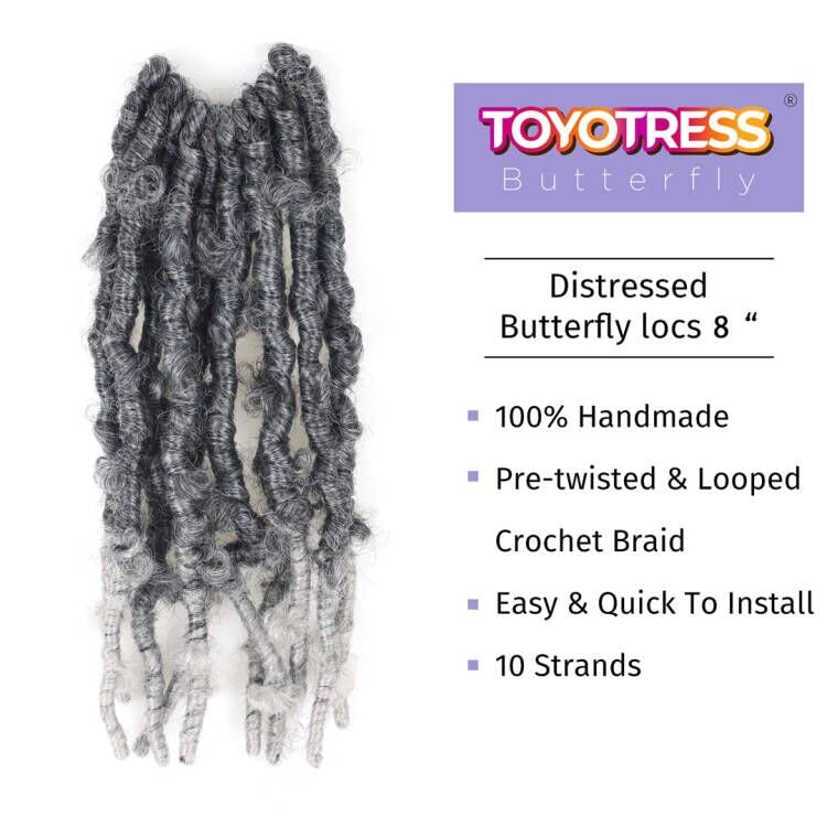 ( US ONLY) FAST SHIPPING DBL | Toyotress Butterfly Locs Crochet Hair Pre-twisted Distressed Crochet Braids, Faux Locs Pre-looped Synthetic Braiding Hair Extensions