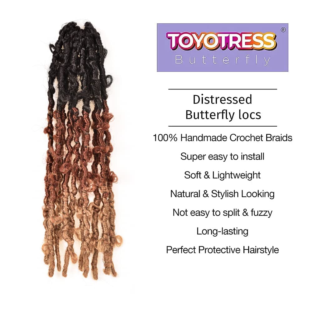 ( US ONLY) FAST SHIPPING DBL | Toyotress Butterfly Locs Crochet Hair Pre-twisted Distressed Crochet Braids, Faux Locs Pre-looped Synthetic Braiding Hair Extensions