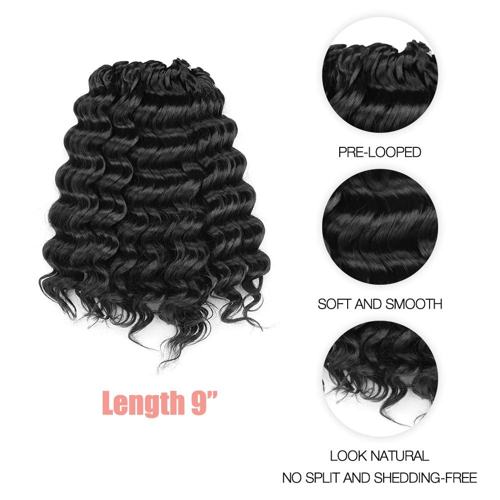 Clearance | Deep Wave Crochet Hair 10-14 Inch 8 Packs | Pre-Looped Wavy Curly Crochet Synthetic Hair