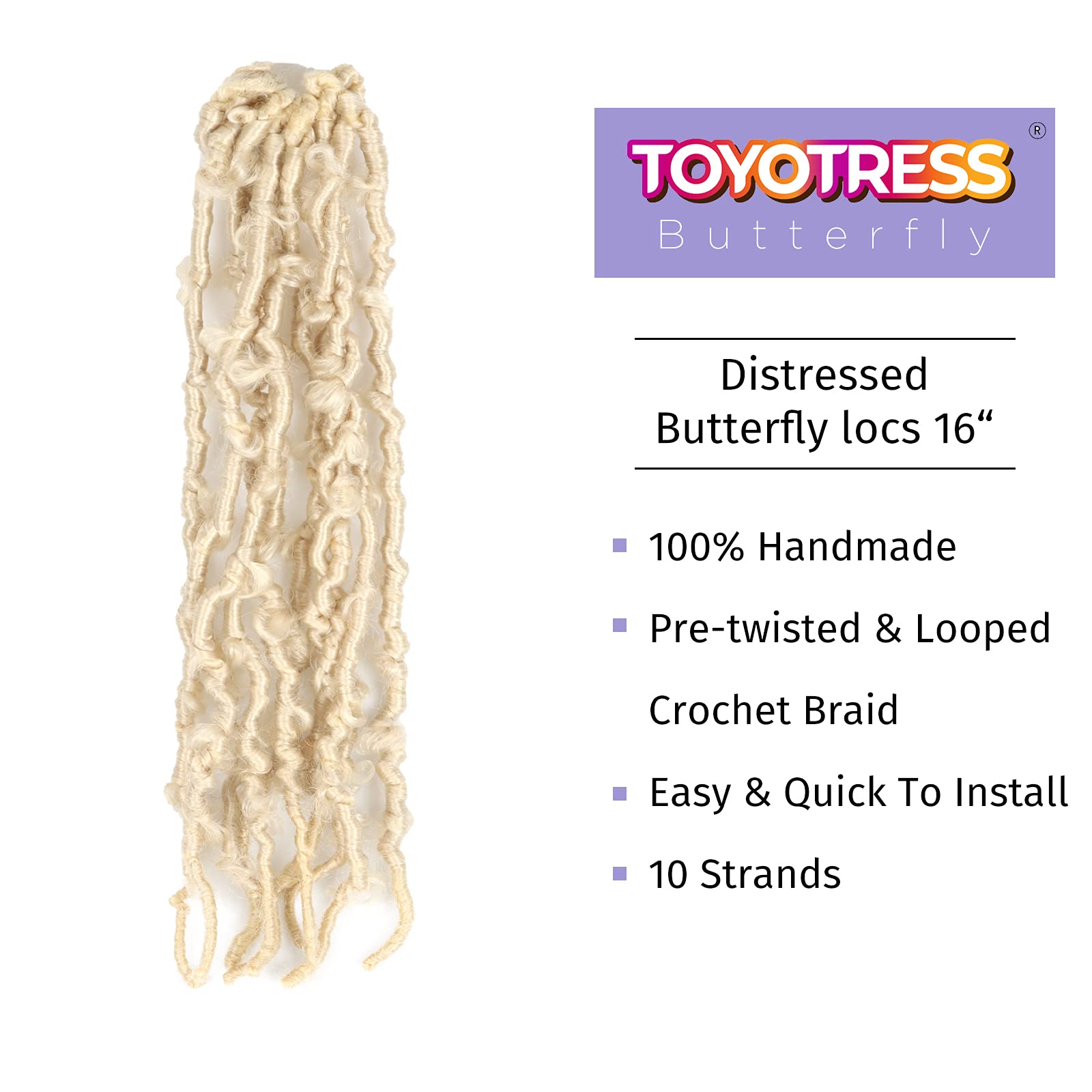 ( US ONLY) FAST SHIPPING DBL | Toyotress Butterfly Locs Crochet Hair Pre-twisted Distressed Crochet Braids, Faux Locs Pre-looped Synthetic Braiding Hair Extensions