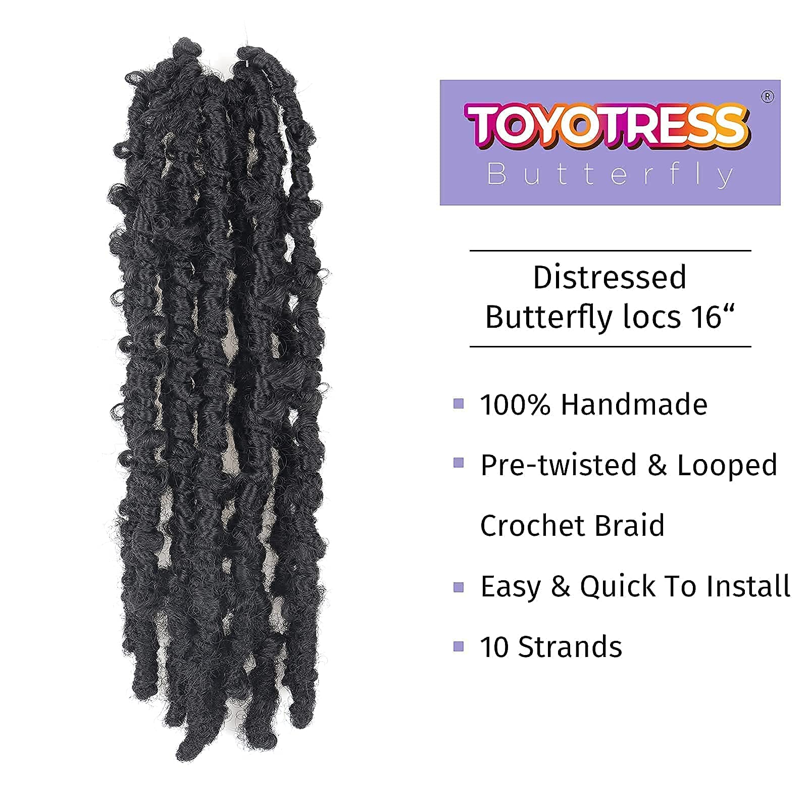 ( US ONLY) FAST SHIPPING DBL | Toyotress Butterfly Locs Crochet Hair Pre-twisted Distressed Crochet Braids, Faux Locs Pre-looped Synthetic Braiding Hair Extensions