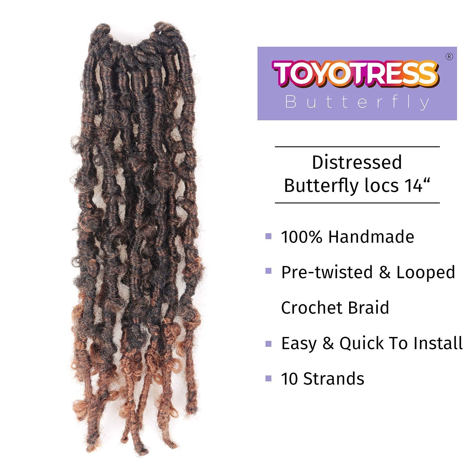 ( US ONLY) FAST SHIPPING DBL | Toyotress Butterfly Locs Crochet Hair Pre-twisted Distressed Crochet Braids, Faux Locs Pre-looped Synthetic Braiding Hair Extensions