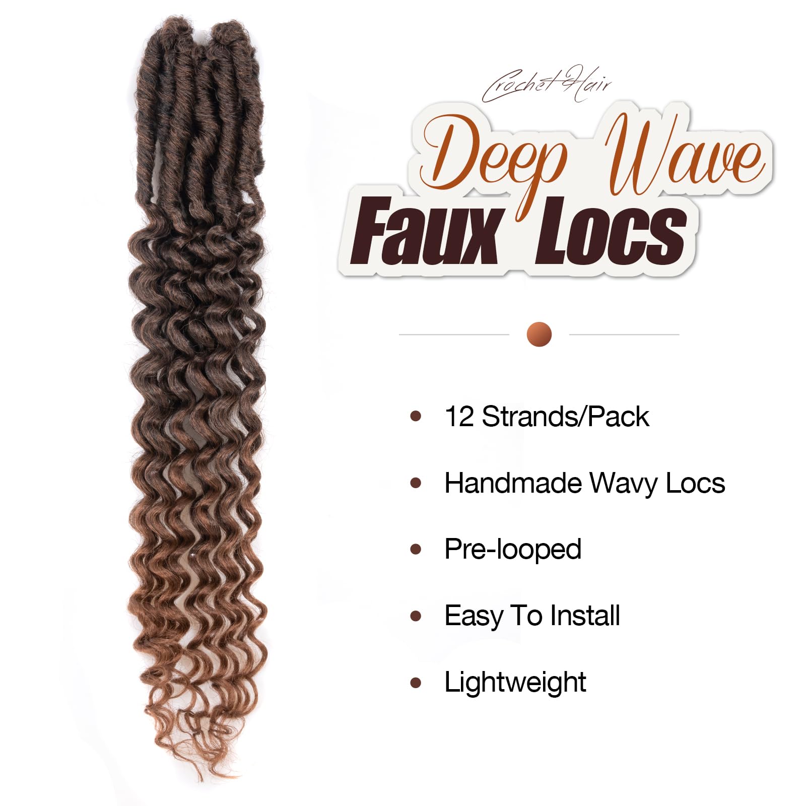 ( US ONLY) FAST SHIPPING DTL | Toyotress Deep Wave Locs Crochet Hair - Curly Faux Locs Crochet Hair, Ombre Brown Ocean Wave Locs Pre-Looped Short Soft Locs Braiding Hair