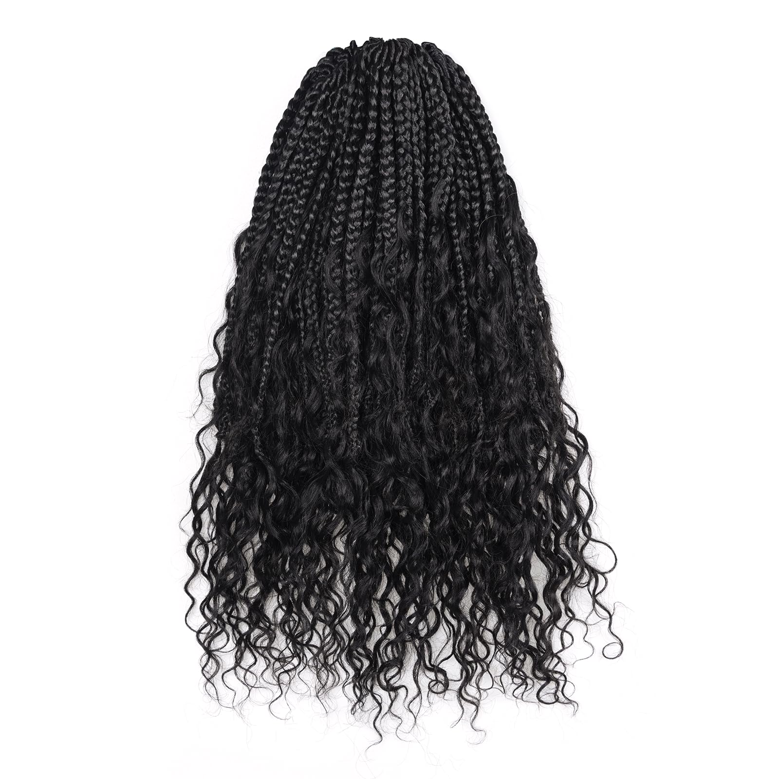 ( US ONLY) FAST SHIPPING HB | Toyotress Boho Box Braids With Human Hair Curls - Handmade Pre-Looped Crochet Human Hair Boho Box Braids, Ombre Brown CrochetBraids Braiding Hair (96 Strands In All)