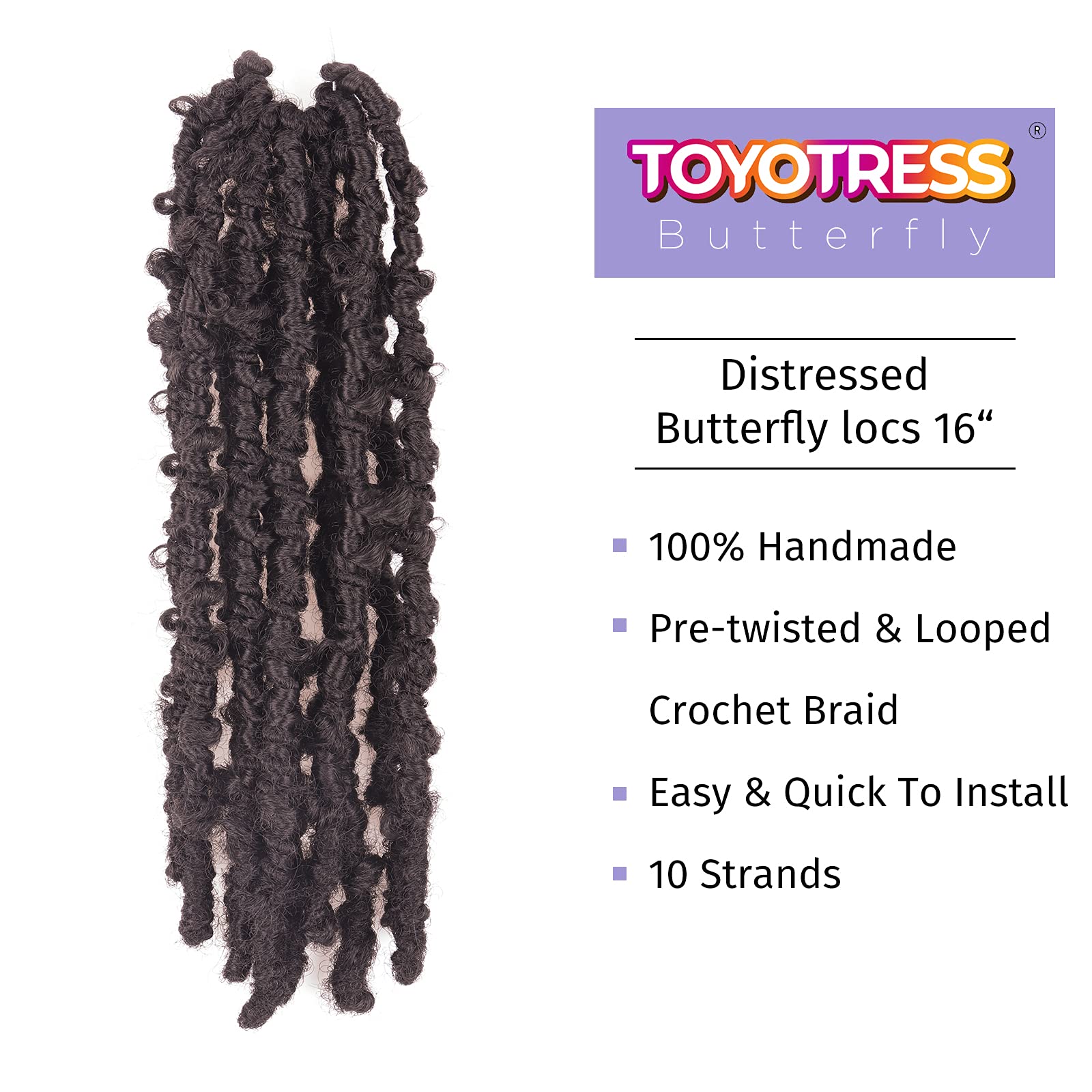 Butterfly Locs 12 Inches Pre-twisted Distressed Synthetic Crochet Hair - Toyotress