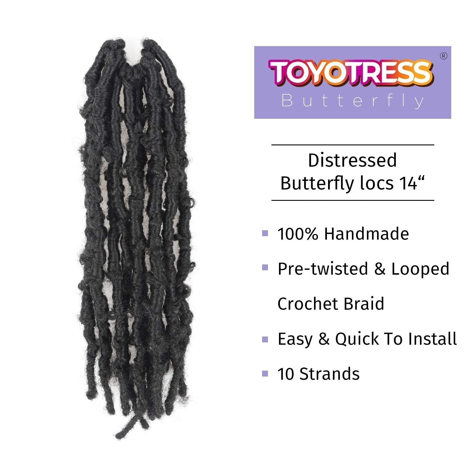 ( US ONLY) FAST SHIPPING DBL | Toyotress Butterfly Locs Crochet Hair Pre-twisted Distressed Crochet Braids, Faux Locs Pre-looped Synthetic Braiding Hair Extensions