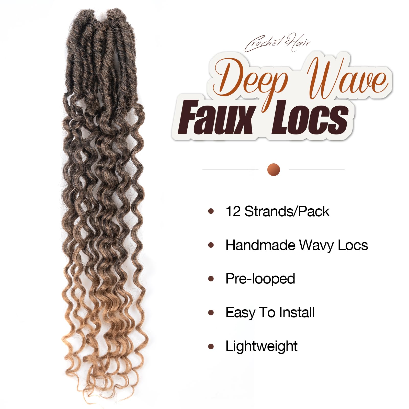 ( US ONLY) FAST SHIPPING DTL | Toyotress Deep Wave Locs Crochet Hair - Curly Faux Locs Crochet Hair, Ombre Brown Ocean Wave Locs Pre-Looped Short Soft Locs Braiding Hair