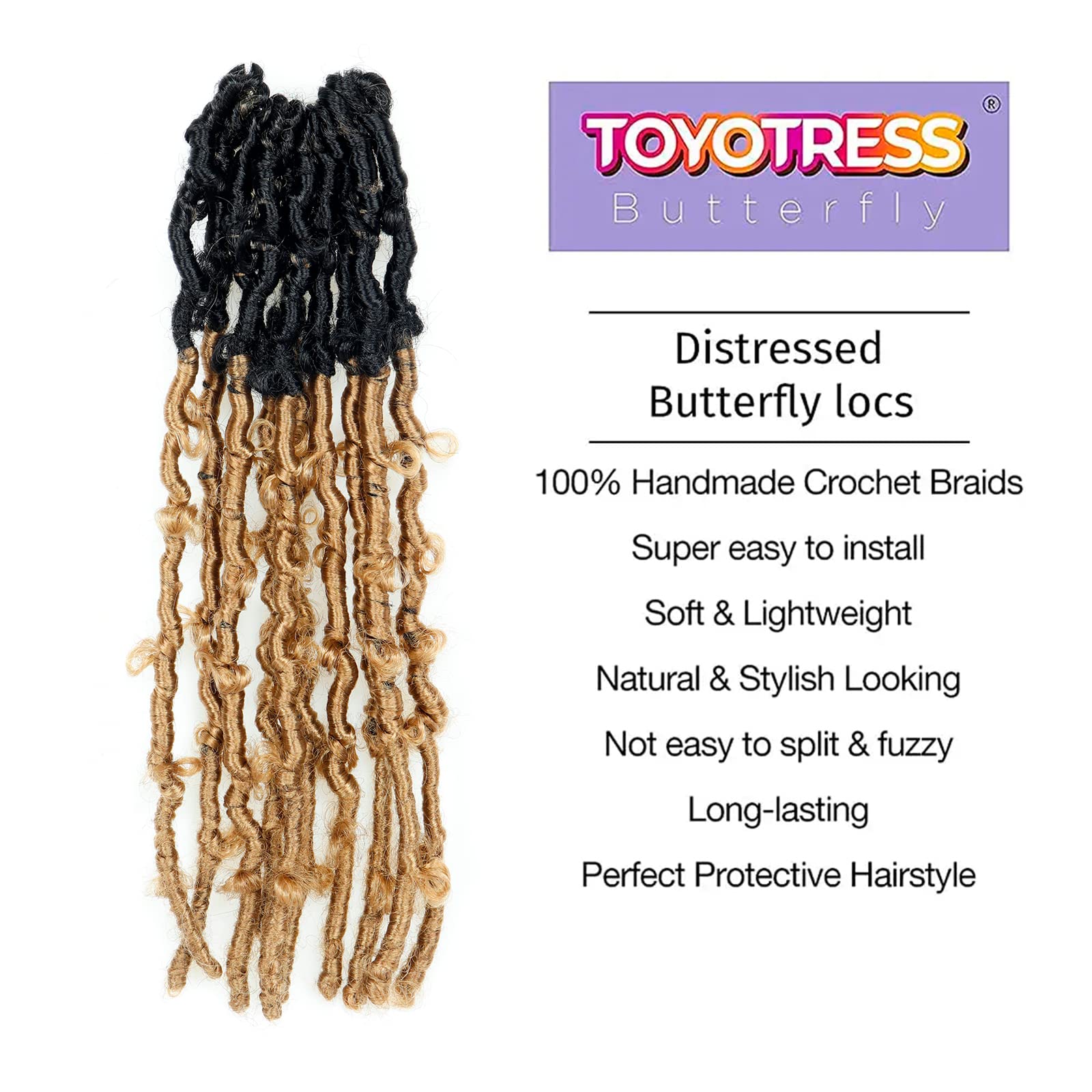 ( US ONLY) FAST SHIPPING DBL | Toyotress Butterfly Locs Crochet Hair Pre-twisted Distressed Crochet Braids, Faux Locs Pre-looped Synthetic Braiding Hair Extensions