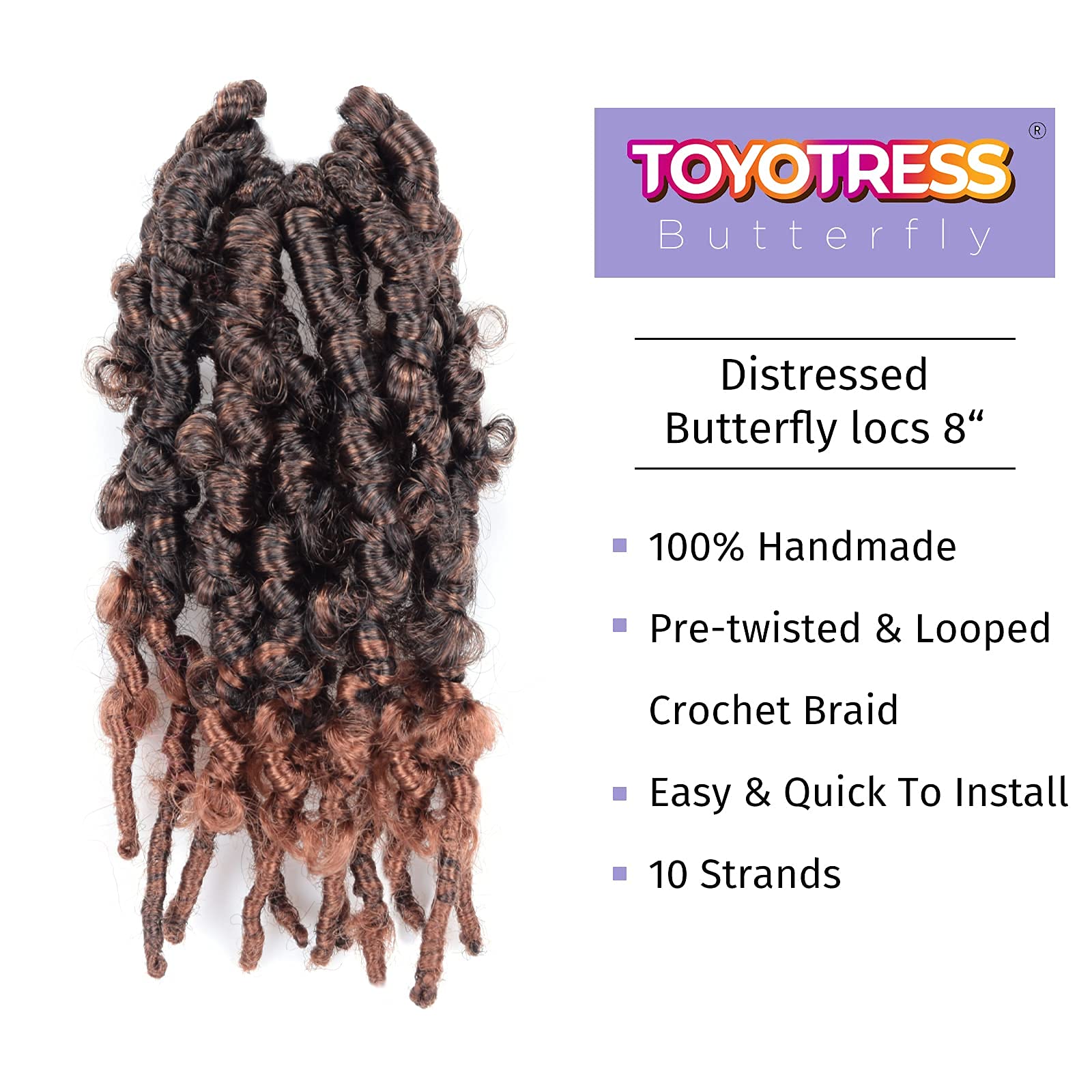 ( US ONLY) FAST SHIPPING DBL | Toyotress Butterfly Locs Crochet Hair Pre-twisted Distressed Crochet Braids, Faux Locs Pre-looped Synthetic Braiding Hair Extensions