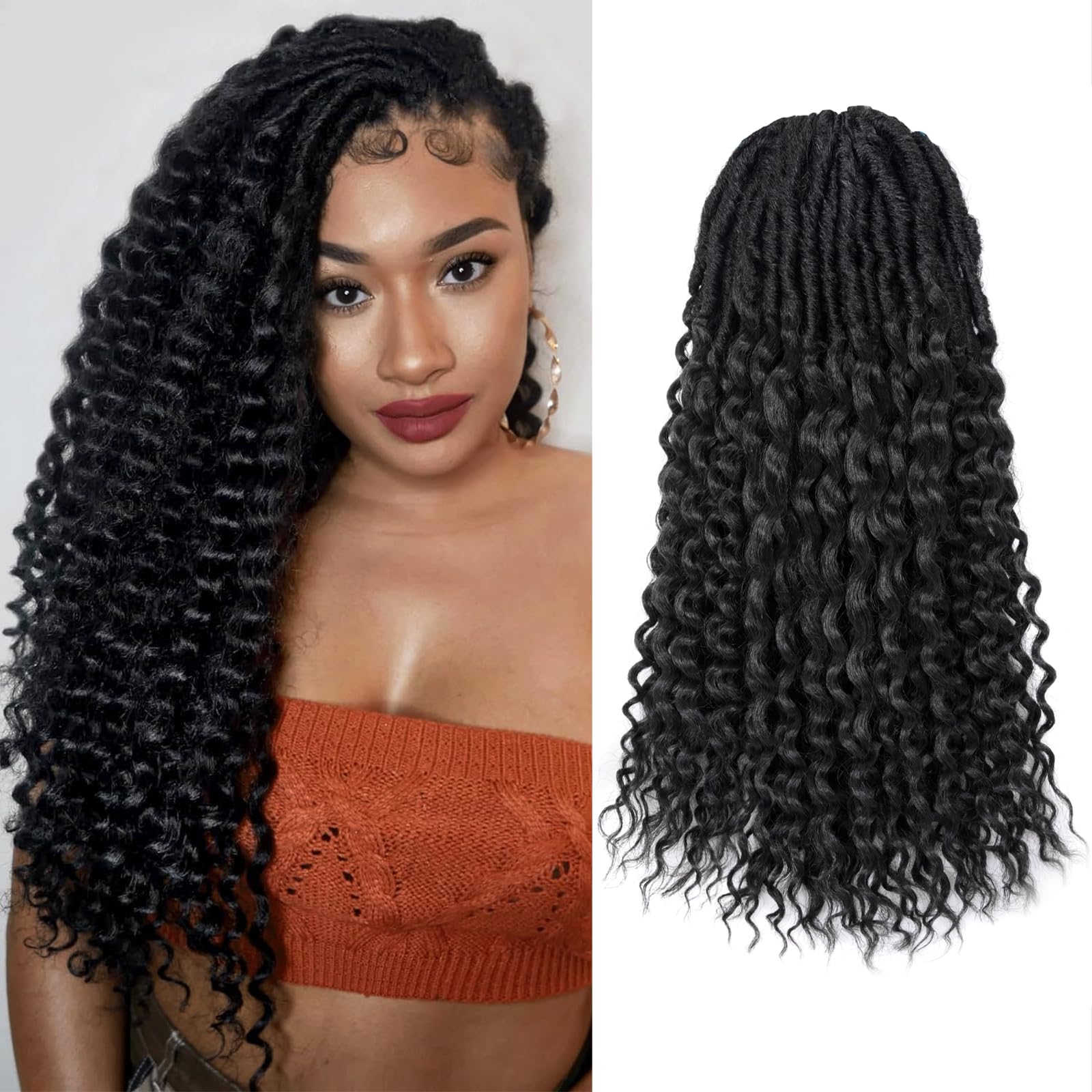 ( US ONLY) FAST SHIPPING DTL | Toyotress Deep Wave Locs Crochet Hair - Curly Faux Locs Crochet Hair, Ombre Brown Ocean Wave Locs Pre-Looped Short Soft Locs Braiding Hair