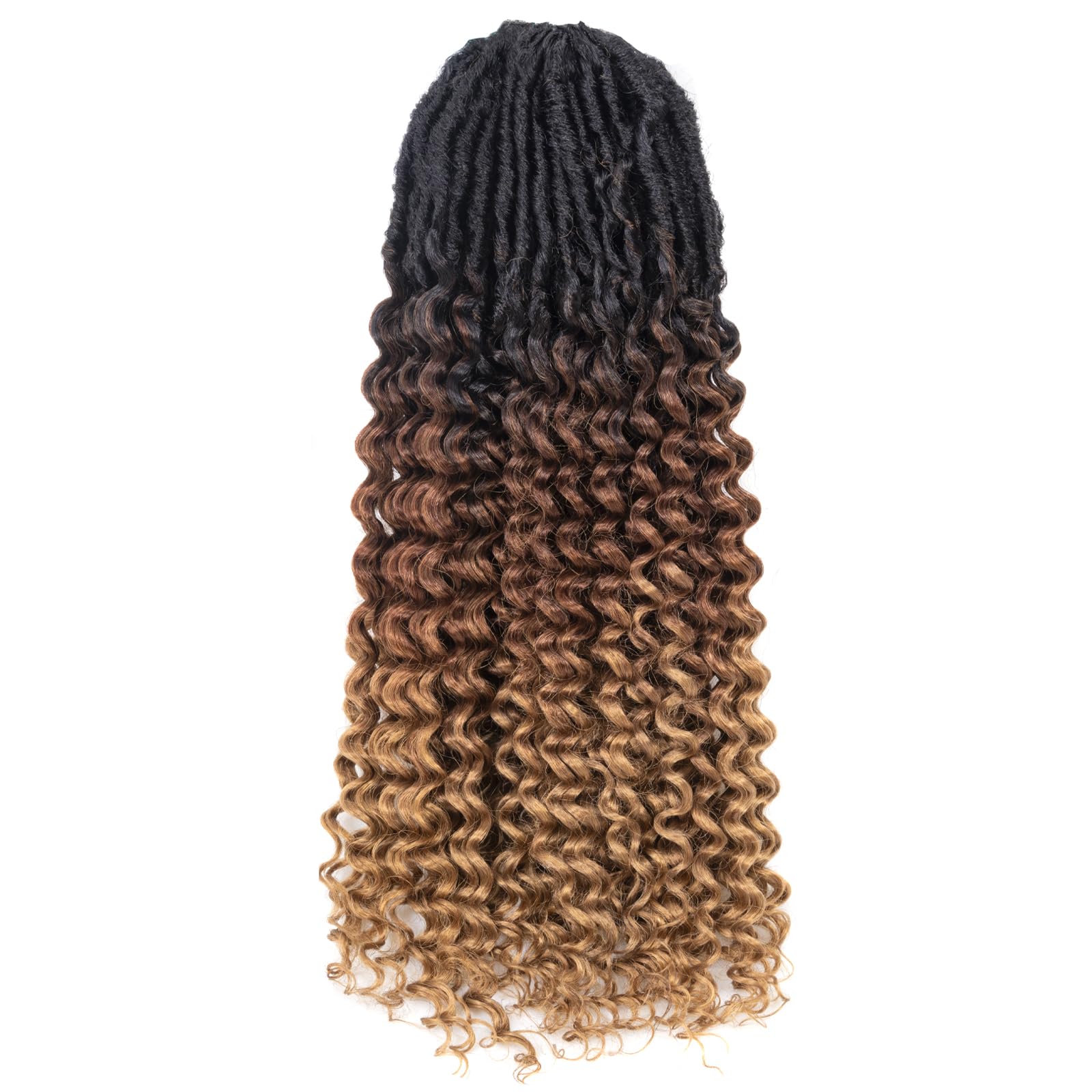 ( US ONLY) FAST SHIPPING DTL | Toyotress Deep Wave Locs Crochet Hair - Curly Faux Locs Crochet Hair, Ombre Brown Ocean Wave Locs Pre-Looped Short Soft Locs Braiding Hair