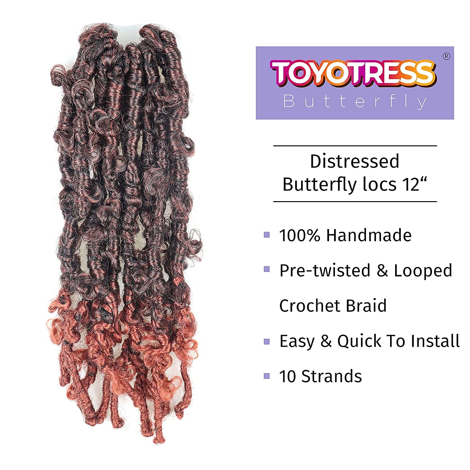 ( US ONLY) FAST SHIPPING DBL | Toyotress Butterfly Locs Crochet Hair Pre-twisted Distressed Crochet Braids, Faux Locs Pre-looped Synthetic Braiding Hair Extensions