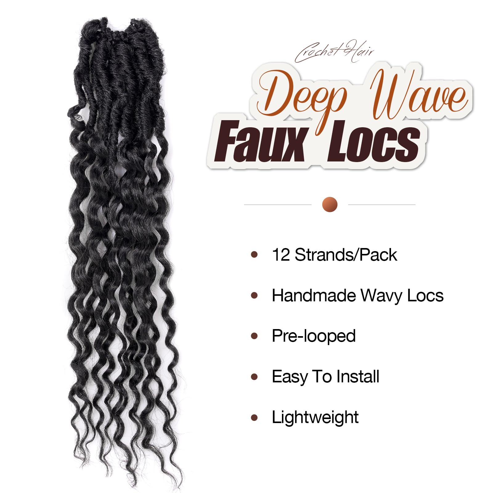 ( US ONLY) FAST SHIPPING DTL | Toyotress Deep Wave Locs Crochet Hair - Curly Faux Locs Crochet Hair, Ombre Brown Ocean Wave Locs Pre-Looped Short Soft Locs Braiding Hair