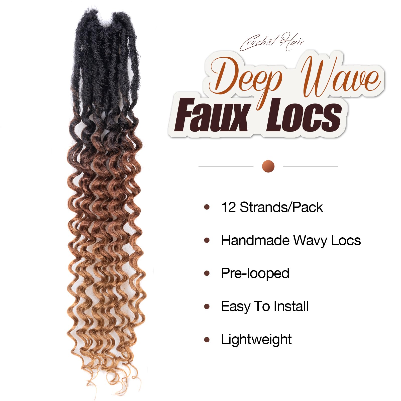 ( US ONLY) FAST SHIPPING DTL | Toyotress Deep Wave Locs Crochet Hair - Curly Faux Locs Crochet Hair, Ombre Brown Ocean Wave Locs Pre-Looped Short Soft Locs Braiding Hair