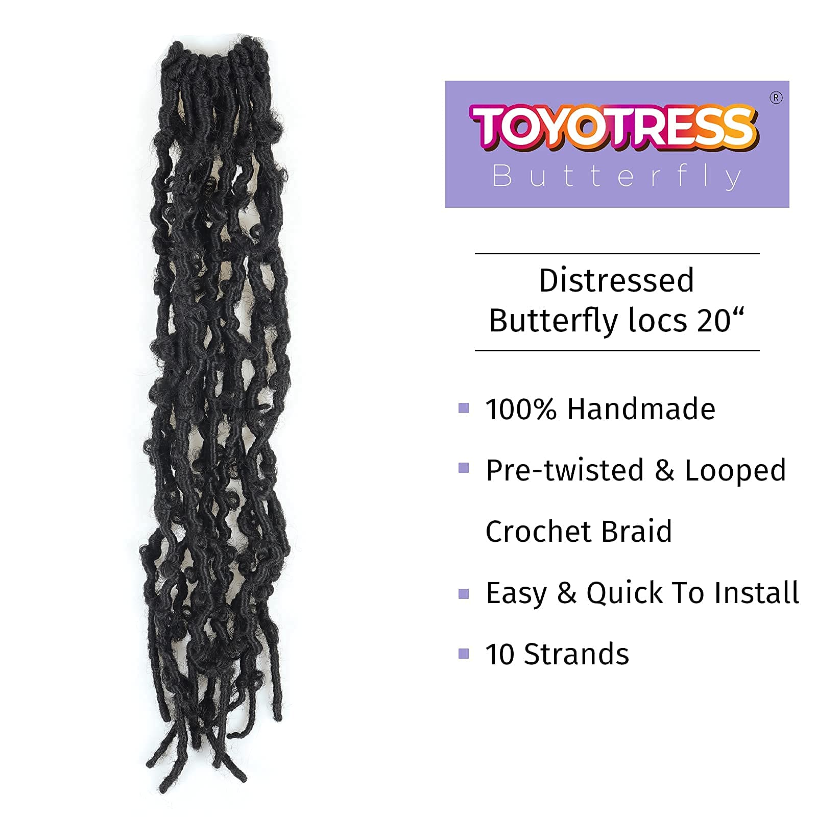 ( US ONLY) FAST SHIPPING DBL | Toyotress Butterfly Locs Crochet Hair Pre-twisted Distressed Crochet Braids, Faux Locs Pre-looped Synthetic Braiding Hair Extensions