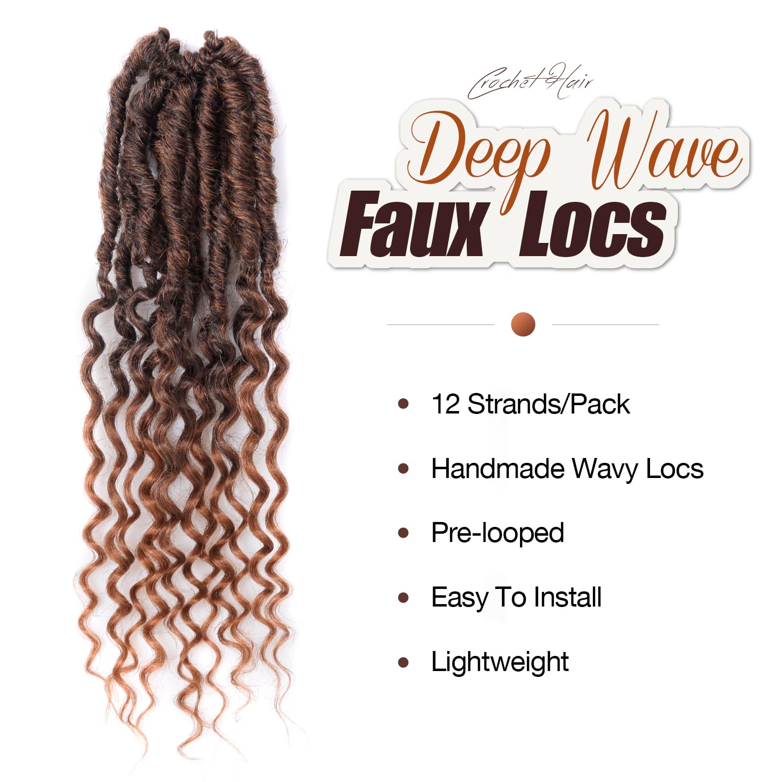 ( US ONLY) FAST SHIPPING DTL | Toyotress Deep Wave Locs Crochet Hair - Curly Faux Locs Crochet Hair, Ombre Brown Ocean Wave Locs Pre-Looped Short Soft Locs Braiding Hair