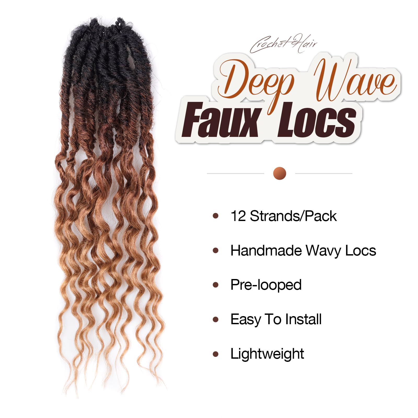 ( US ONLY) FAST SHIPPING DTL | Toyotress Deep Wave Locs Crochet Hair - Curly Faux Locs Crochet Hair, Ombre Brown Ocean Wave Locs Pre-Looped Short Soft Locs Braiding Hair