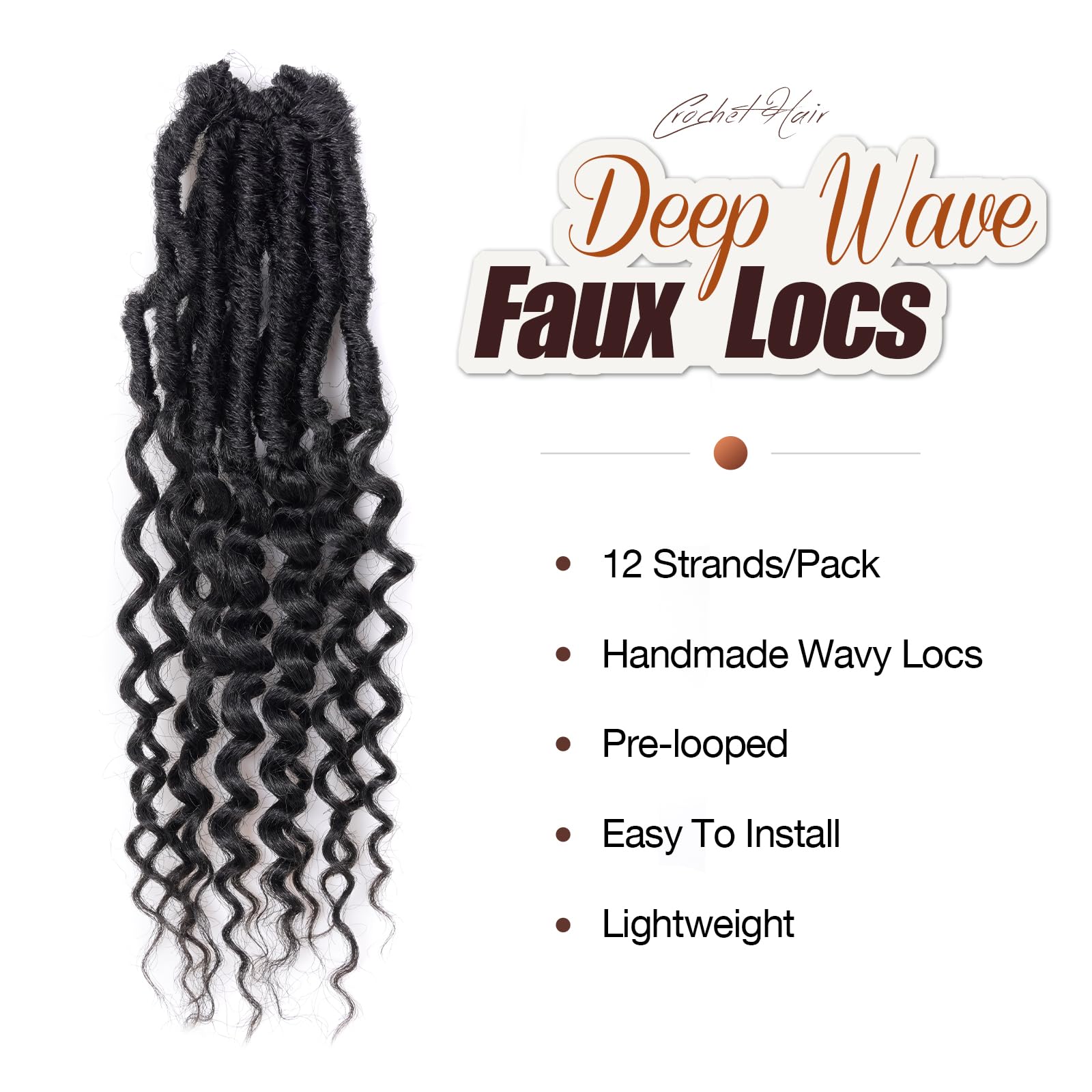 ( US ONLY) FAST SHIPPING DTL | Toyotress Deep Wave Locs Crochet Hair - Curly Faux Locs Crochet Hair, Ombre Brown Ocean Wave Locs Pre-Looped Short Soft Locs Braiding Hair