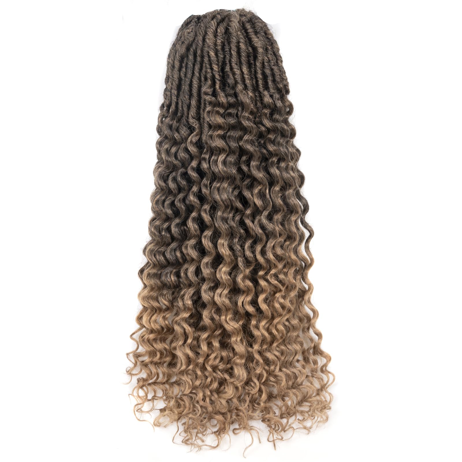 ( US ONLY) FAST SHIPPING DTL | Toyotress Deep Wave Locs Crochet Hair - Curly Faux Locs Crochet Hair, Ombre Brown Ocean Wave Locs Pre-Looped Short Soft Locs Braiding Hair