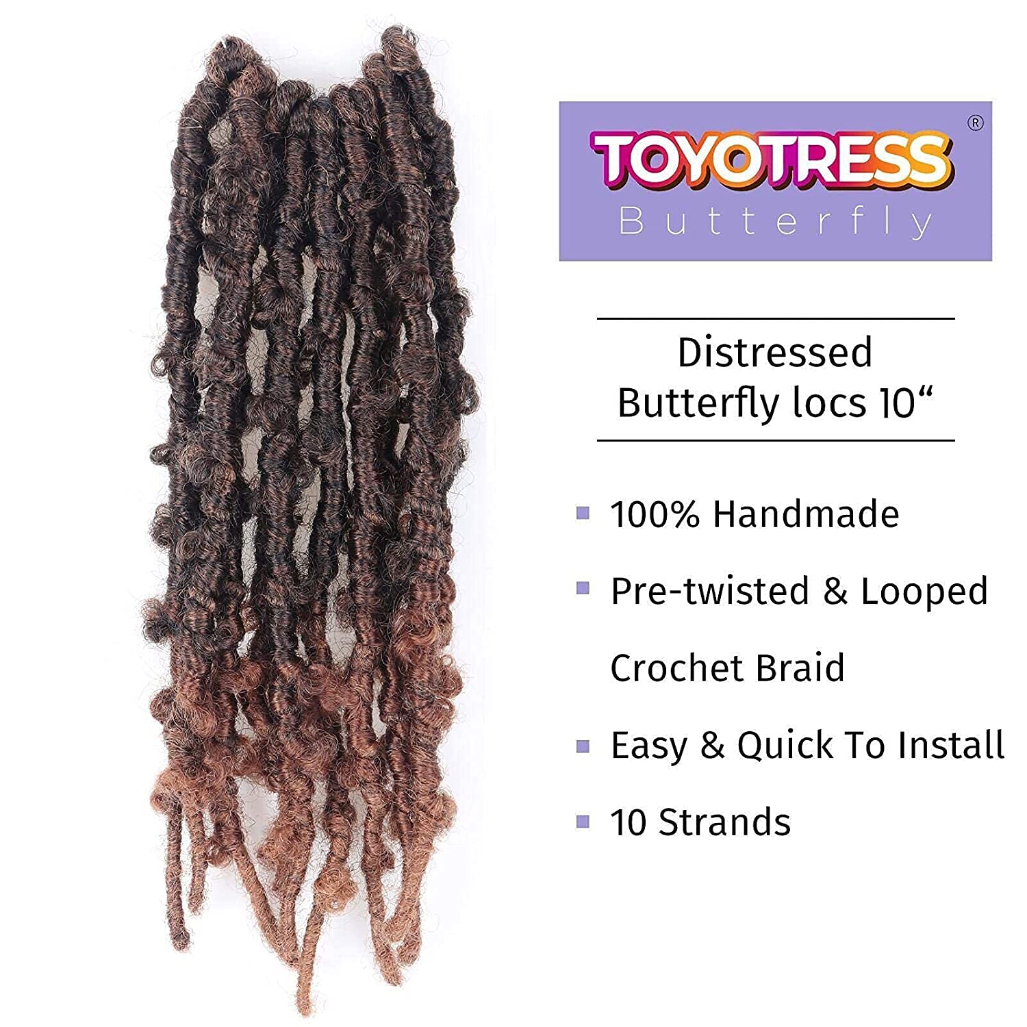 ( US ONLY) FAST SHIPPING DBL | Toyotress Butterfly Locs Crochet Hair Pre-twisted Distressed Crochet Braids, Faux Locs Pre-looped Synthetic Braiding Hair Extensions