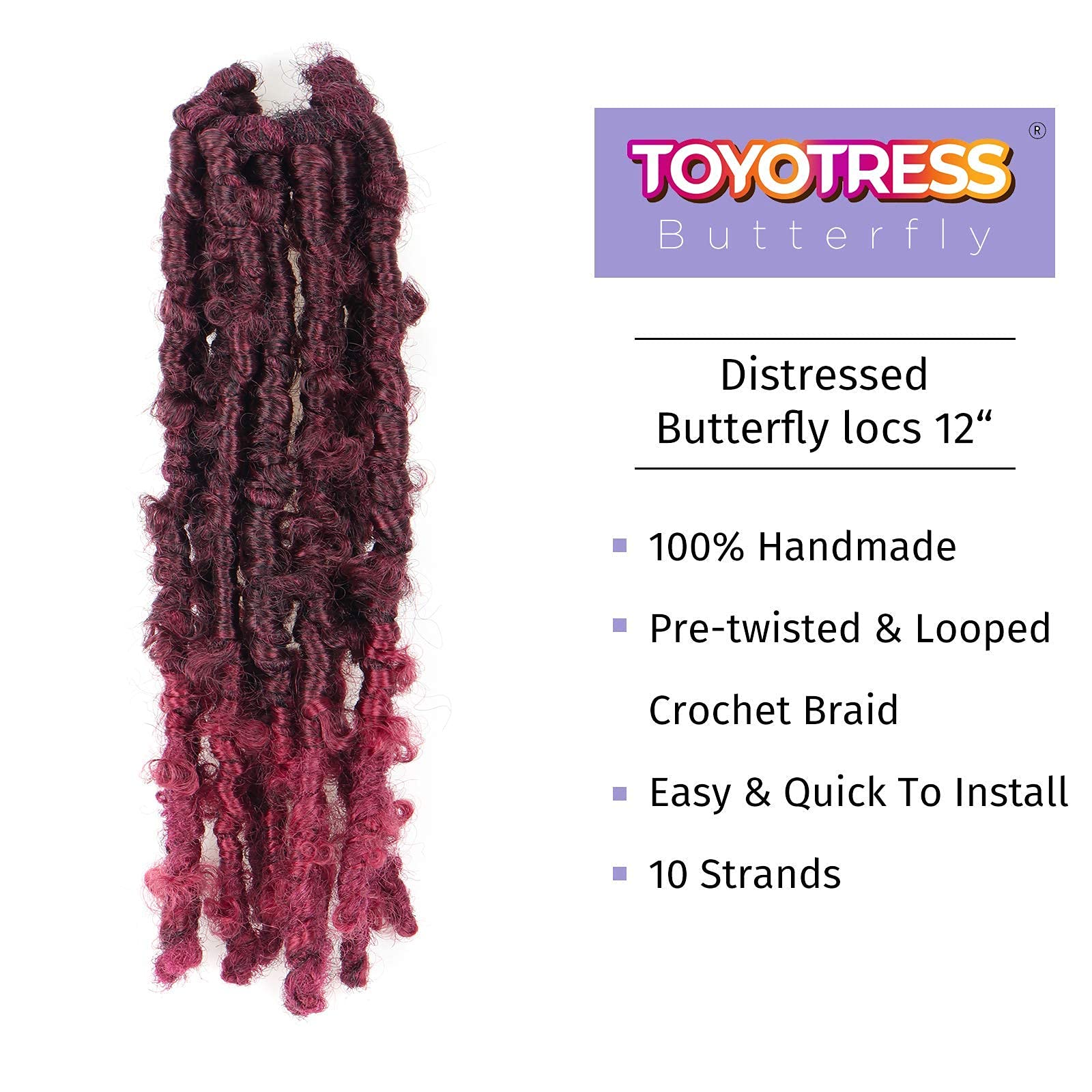 ( US ONLY) FAST SHIPPING DBL | Toyotress Butterfly Locs Crochet Hair Pre-twisted Distressed Crochet Braids, Faux Locs Pre-looped Synthetic Braiding Hair Extensions